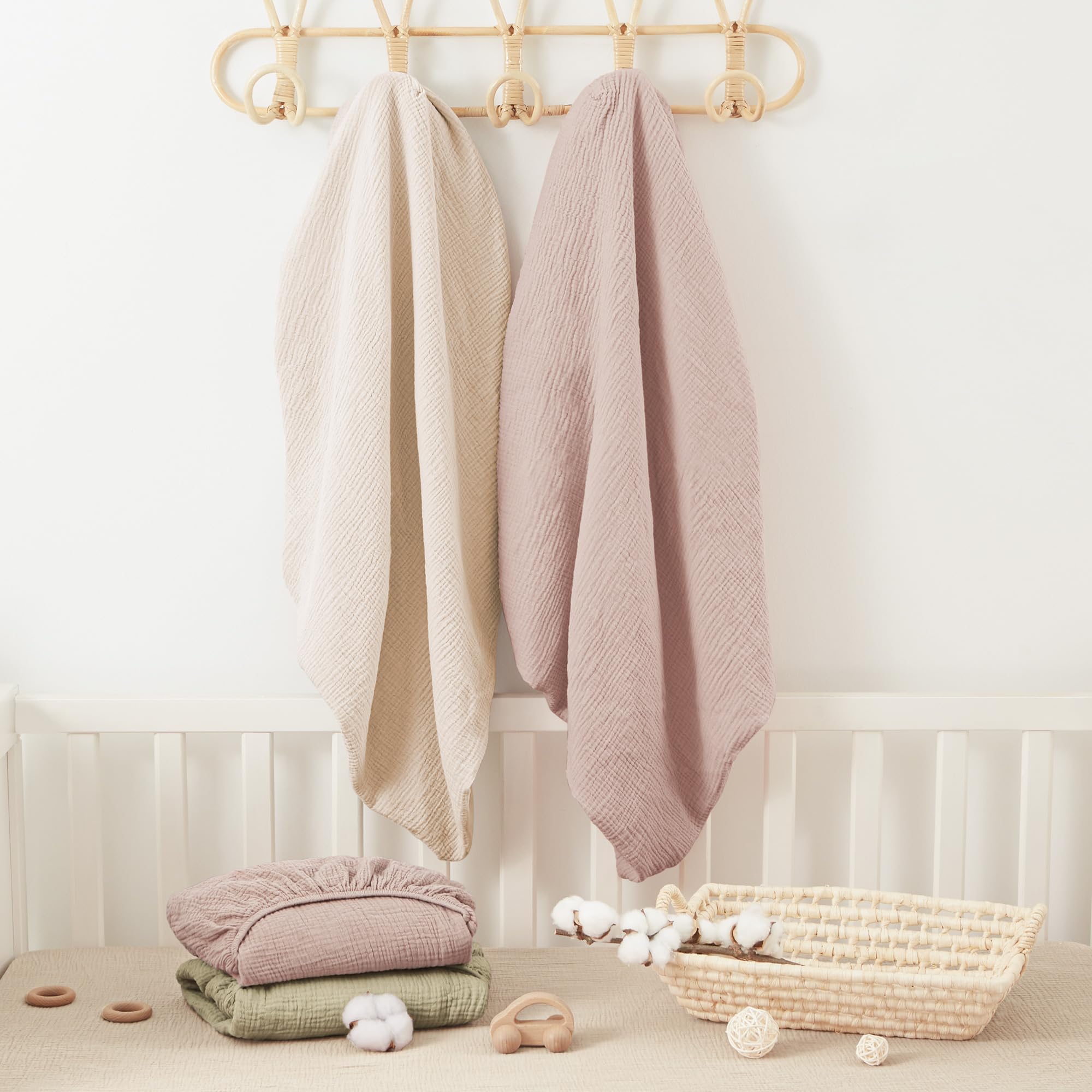 Bearmoss Sábana de Muselina, 100% Algodón, para Colchón Estándar de Cuna y Colchón de Cama Infantil, 60 x 120 cm/70 x 140 cm,Sabana Bajera Cuna Ajustables para Cama Auxiliar (Beige, 60x120)