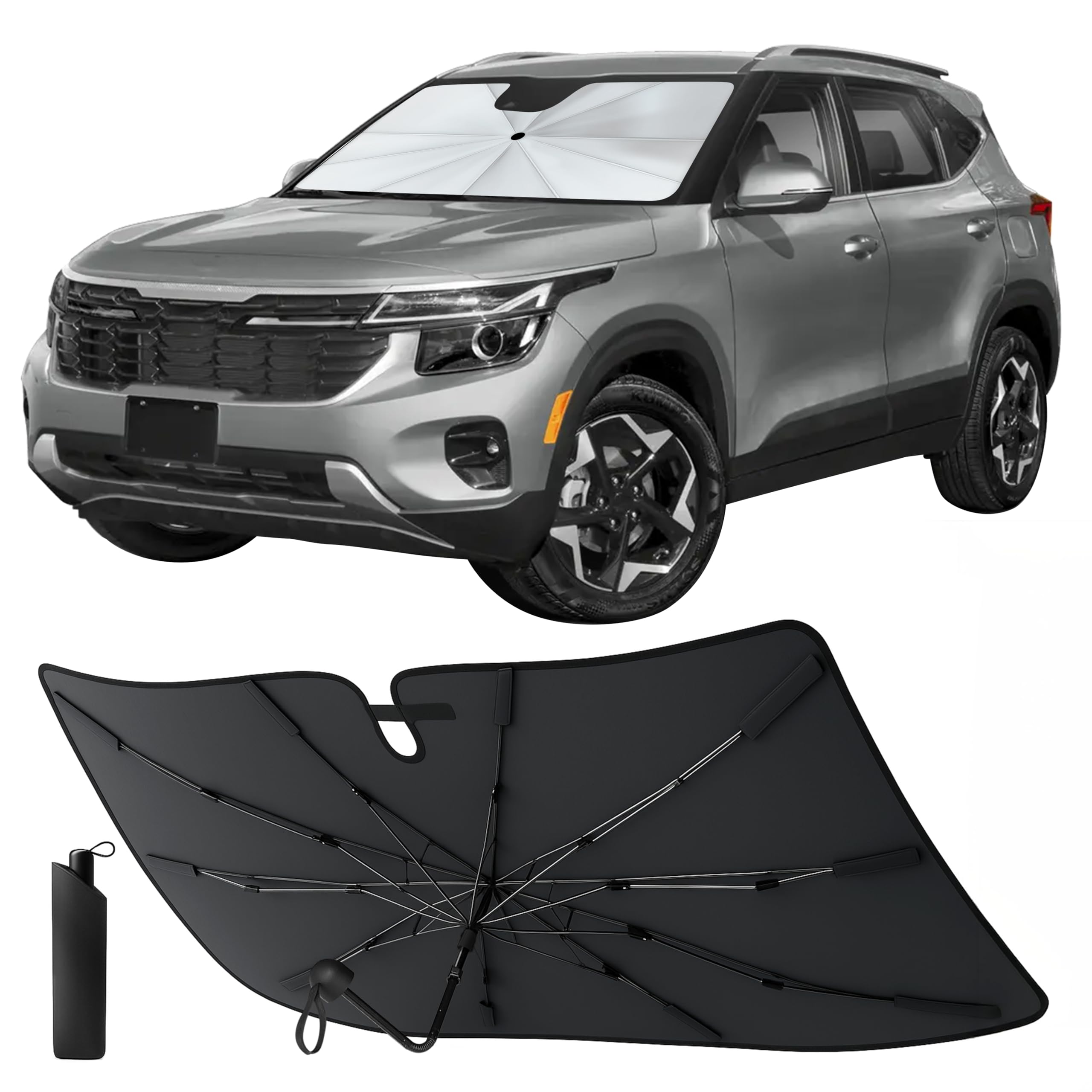 Photo 1 of [2026 Upgraded] Econour Premium Windshield Umbrella Sun Shade | Foldable Car Window Shade for Front Windshield | Sun Blocker Visor Extender | Heat Protection for Sedans, SUVs, Trucks | Medium 57"x33"