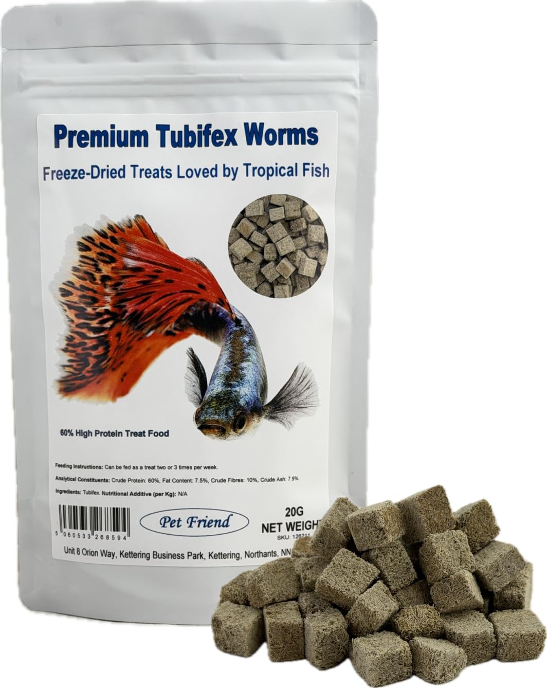 Pet Friend 100% Freeze Dried Tubifex Worms 20g Troical Fish Food Premium 60% High Protein Treats
