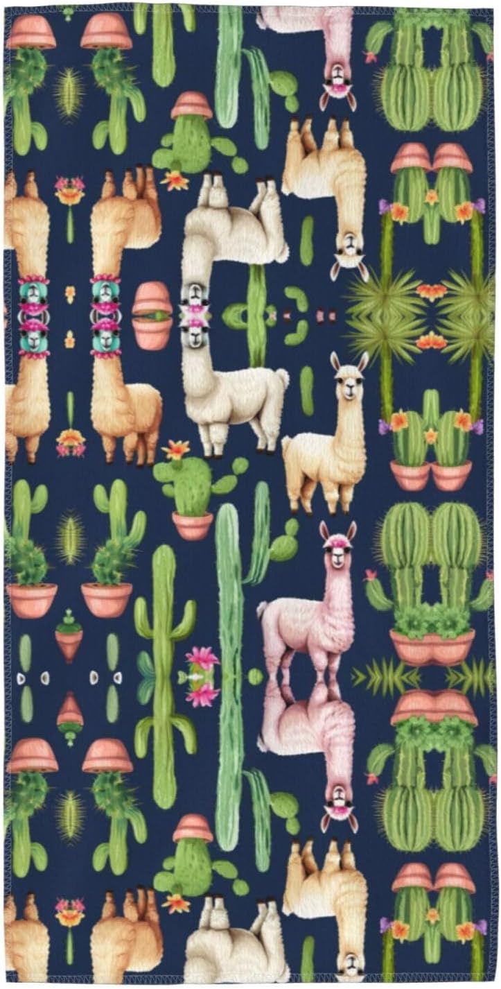 Llama Animal Alpaca Cactus Print Hand Towels for Kitchen, Decorative Bathroom Towels Decor Farmhouse Cute for Men Women Gifts