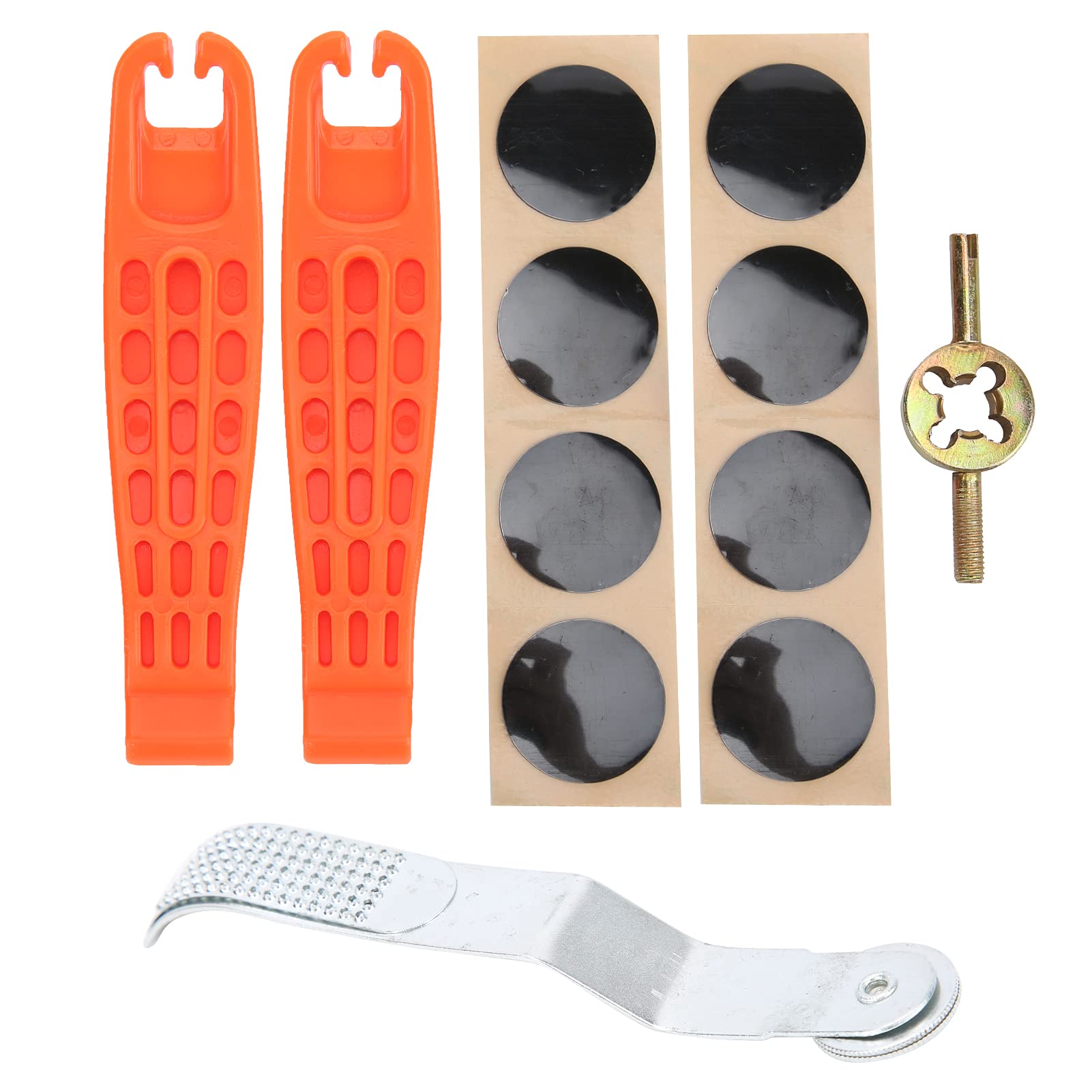 equlup Bike Tire Repair Kit, Bicycle Glueless Adhesive Inner Tube Rubber Patch Bike Tire Levers Rasp Valve Wrench Tool for Motorcycle BMX Mountain Bicycle