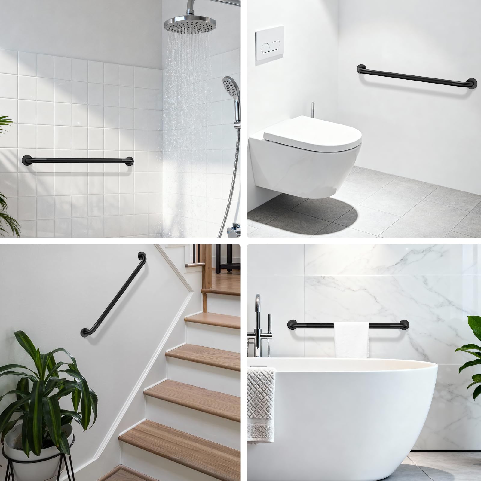 iHansee - Barra de agarre negra de 32 pulgadas, barra de agarre antideslizante para baño con agarre moleteado, pasamanos de seguridad de acero inoxidable para inodoro, bañera, ducha, montado en la