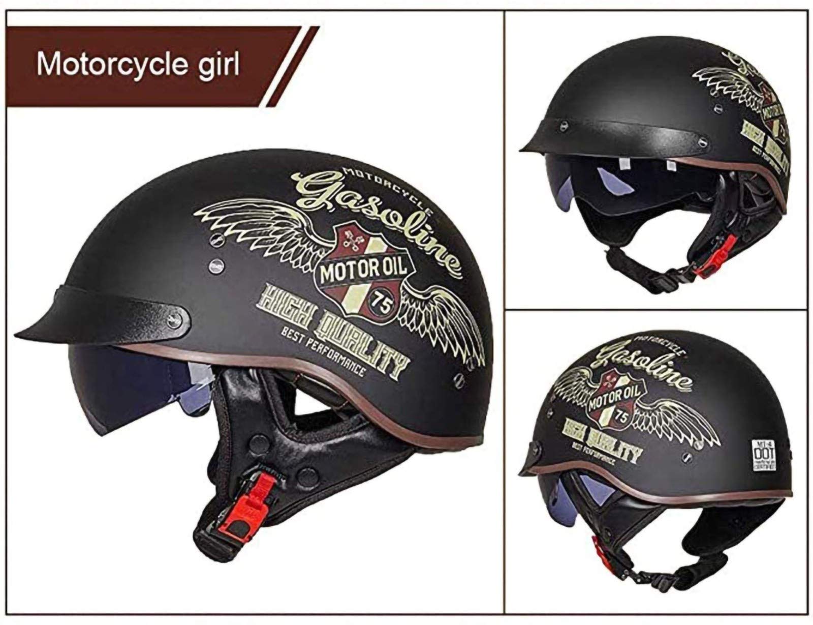 Casco Moto Harley, Uomini E Donne Retrò Per Adulti Scooter Da Strada Sempre In Sella Mezzo Casco/DOT Approvato D,L=(57~58cm)