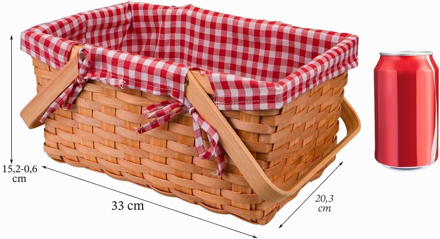 Bekith Picnic de Cesta de Mimbre Lino Rojo, 32.5x20 x16.5cm