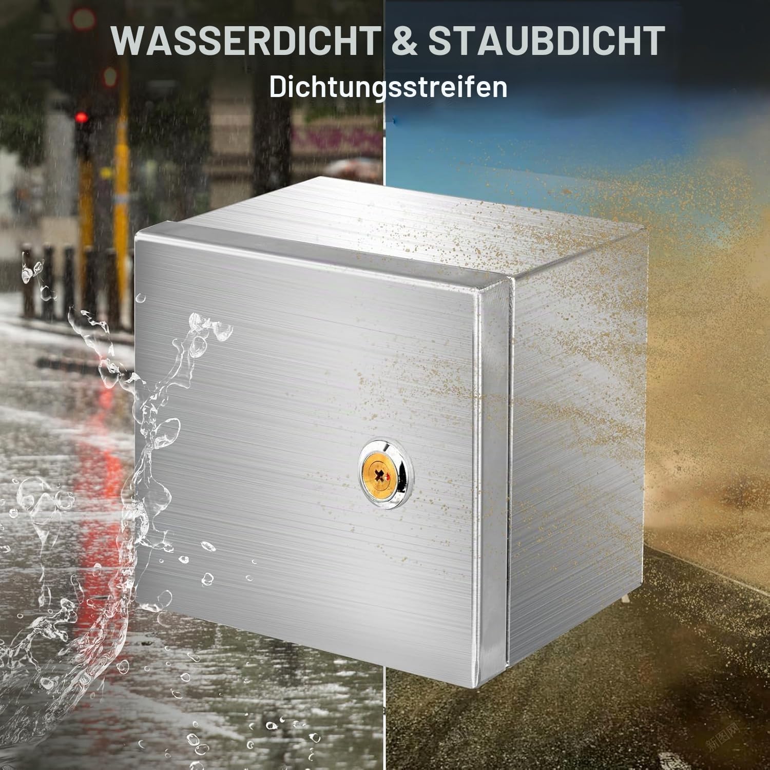 Edelstahl 304 Schaltschrank Verteilerkästen mit 1 * 2P Leckschalter 32A und Europäische Steckdose 250V/16A,Wandmontiert Gehäuse für den Außen-/Innenbereich mit Schloss
