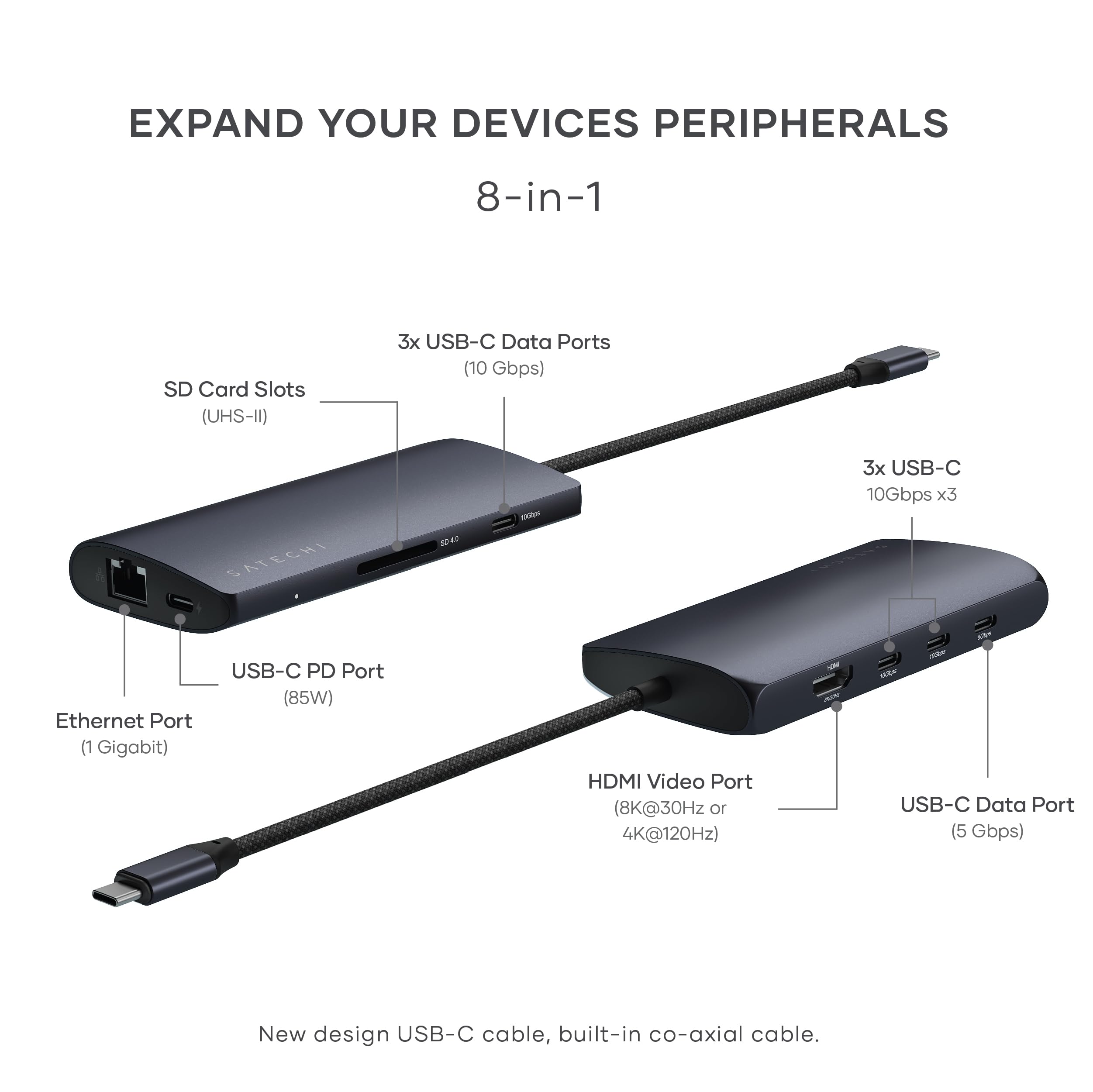 分配器・切替器 SATECHI V3 USB-C MULTIPORT 8K Satechi Adaptador multiportas USB C Hub 8 em 1 V3, HDMI 8K