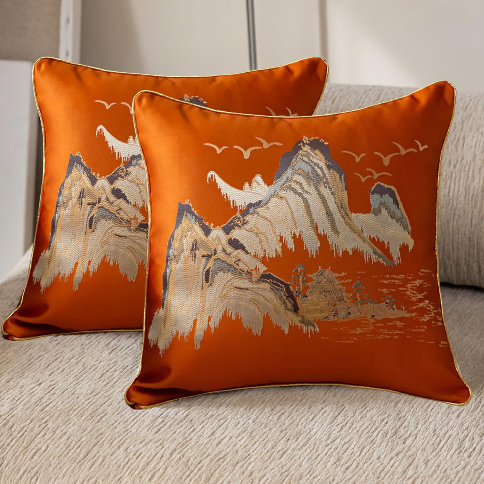 Traziewell Orange Cushion Covers 45 x 45 cm Set of 2 Square Throw Pillow Cases Decorative Bedroom Cushion Cover for Sofa Living Room Car with Invisible Zipper 509 — image 1