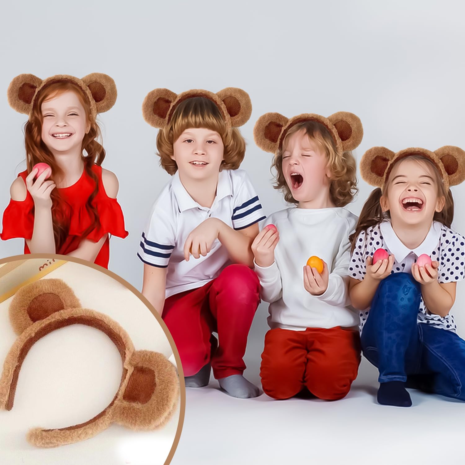 Lezevn Lot de 6 serre-têtes avec oreilles d'ours en peluche pour décoration de maquillage Marron