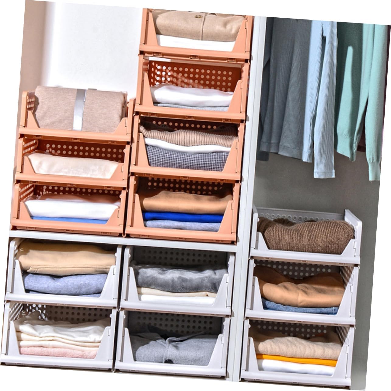 Cabilock 2Pcs Storage Baskets Lightweight Plastic Drawer Organizers for Clothes Stackable Closet Storage for Wardrobe and Desktop