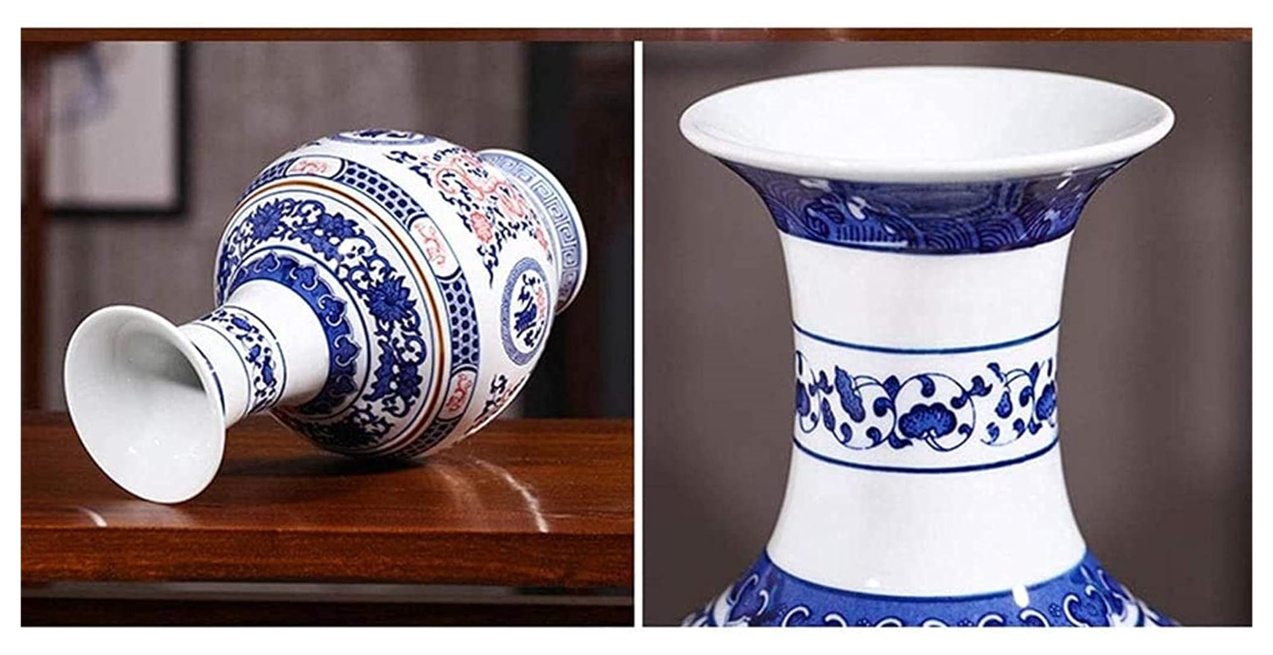 Vasen Vase aus Keramik, handgefertigt, mit drehbarem Sockel, rotes Muster, Hotel-Wohnzimmerzubehör (31 x 18 cm) for Blumen