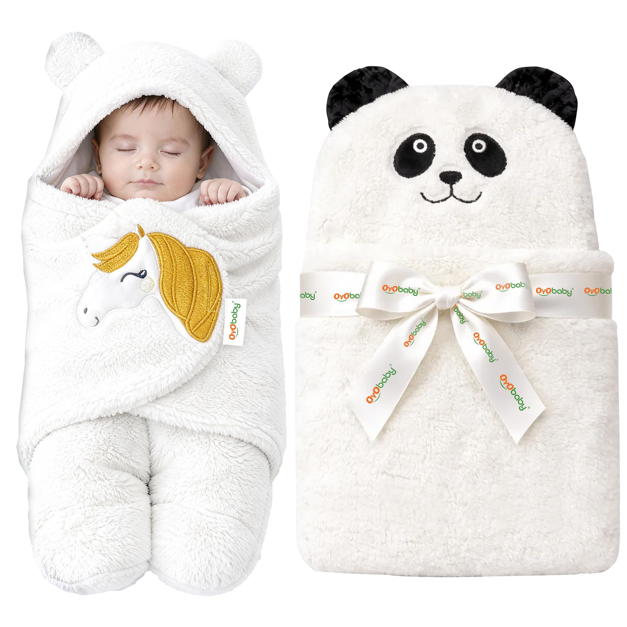 OYO BABY Newborn Baby Combo Pack | Hooded Sleeping Bag Wrapper & Baby Bath Towel | Premium Soft Flannel | Gentle on Baby Skin | Quick Dry & Absorbent | 0–12 Months | Panda & Unicorn White-image-42