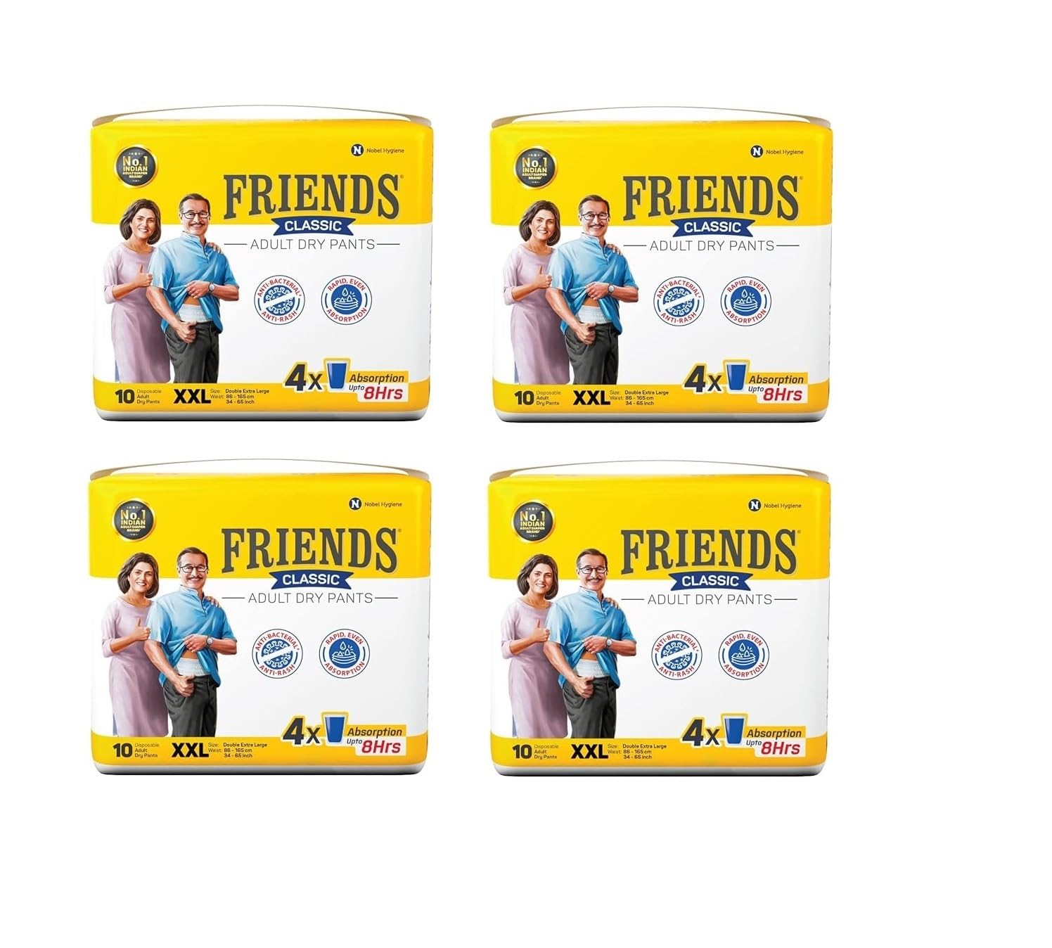 Friends Classic Adult Diapers Pants Style -10 Count/Pack with odour lock and Anti-Bacterial Absorbent Core (Double Extra Large, 40 Count)-image-39