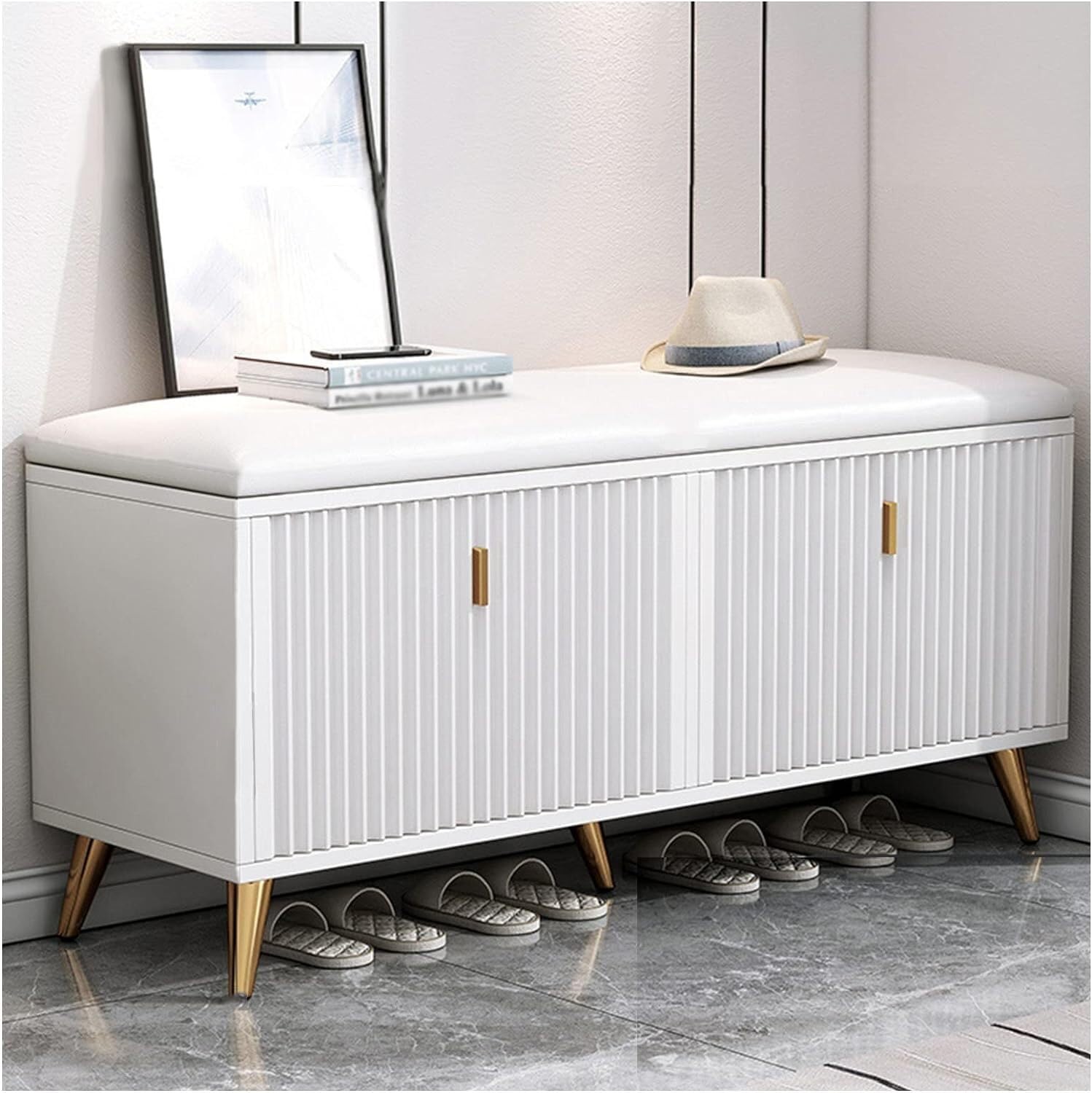Tabouret à chaussures ergonomique de 120 cm pour optimiser un couloir étroit sans encombrement
