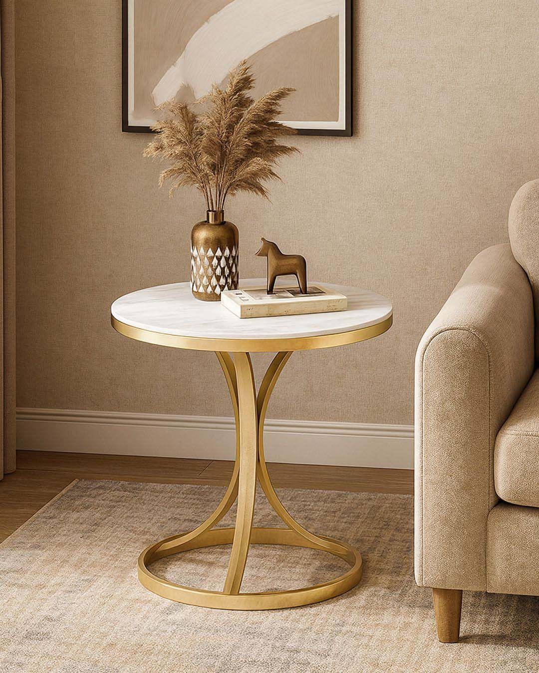 FURNIFOX Planter Table Side Table Bedside Tables, Coffee Tables, Slate Small Coffee Tables Circle Sofa Side Table Office Conversational Table Little Snack Tea Table Nightstand (Golden White)-picture-11