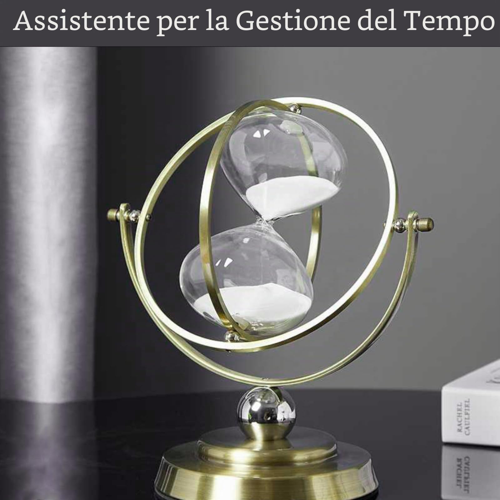 Clessidra 60 Minuti in Metallo e Vetro, Timer di Sabbia Girevole Bianco | In Vetro Borosilicato di Alta Qualità con Buona Trasparenza, Clip Artistica in Rame e Base, per Casa Ufficio e Aula