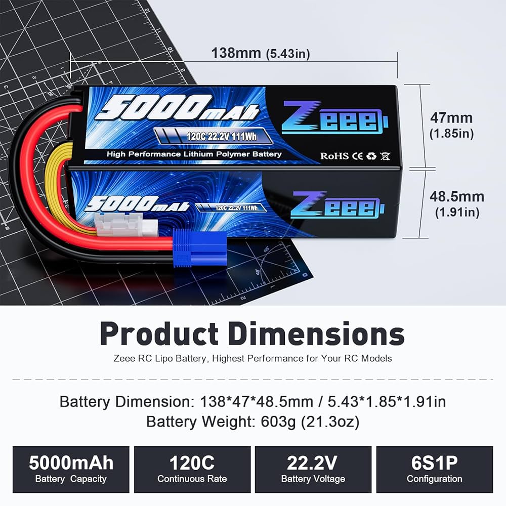 Amazon.com: Zeee 6S Lipo Battery 5000mAh 22.2V 120C Hard
