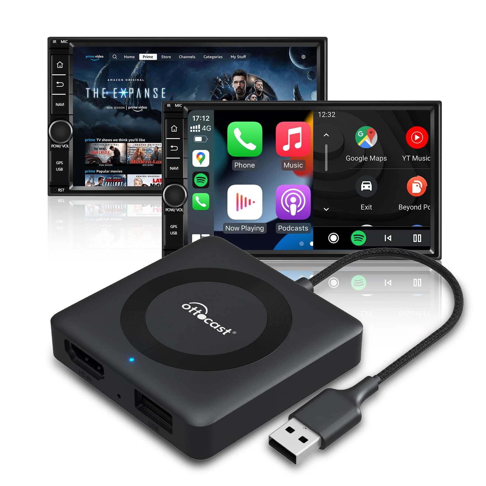 OTTOCAST Car TV Mate Max, Wireless Android Auto & Carplay Adapter