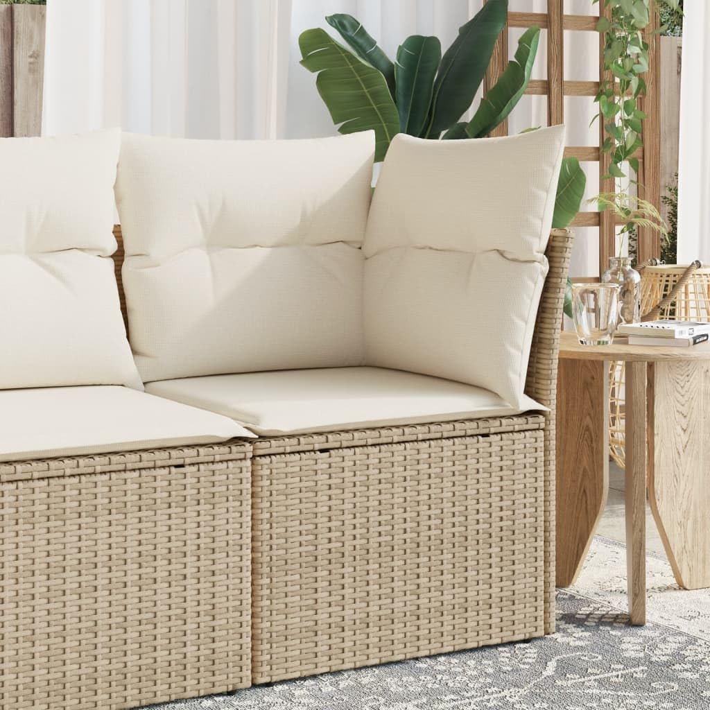 Gecheer Divano Angolare da Giardino con Cuscini Beige in Polyrattan,Divani,da Giardino,per Esterno,Salottini,Salotto da Giardino,da Esterno,Divano Modulare,Set da Giardino,366074