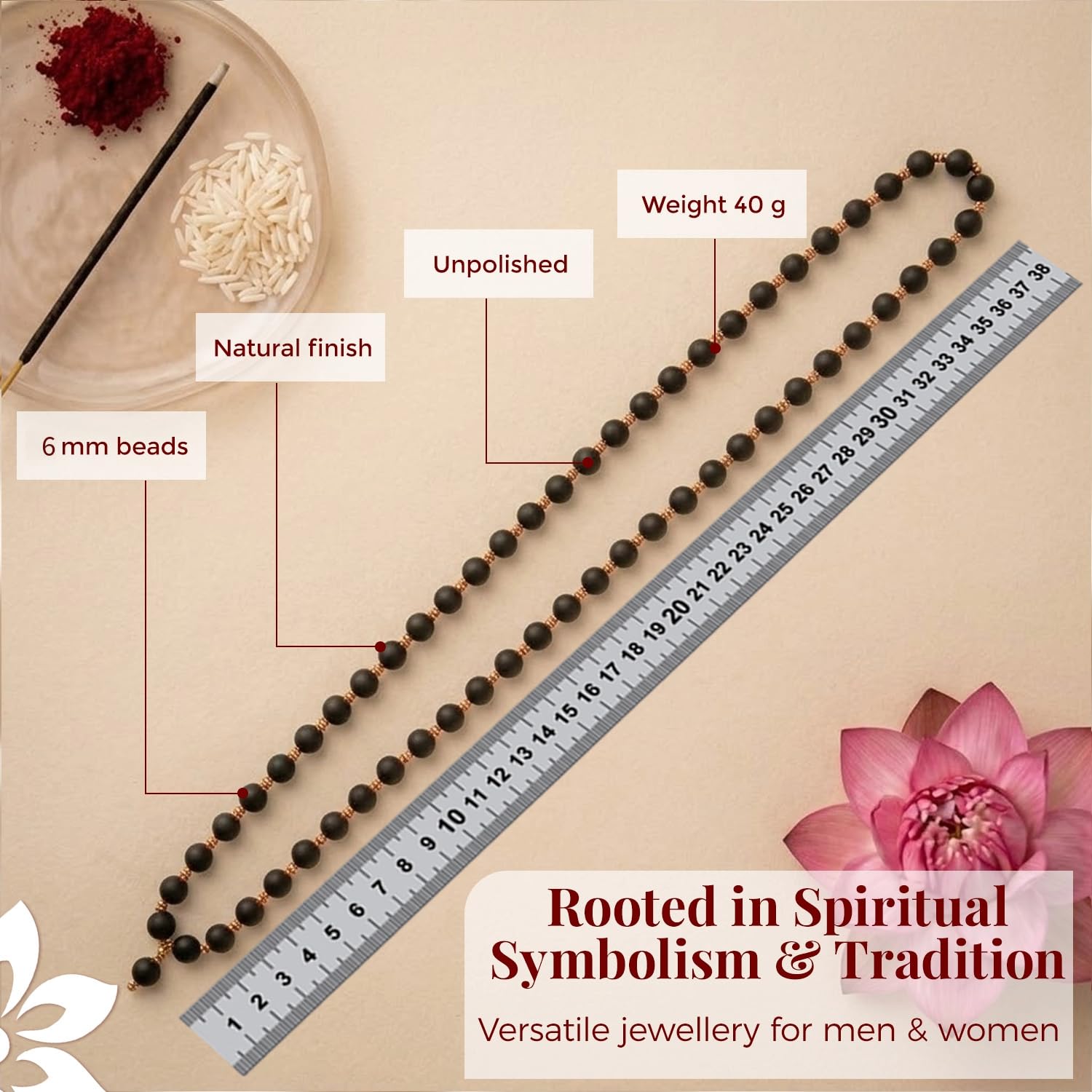 Divinely 100% Natural Karungali Malai Original 6mm | Certified Copper Thread Karungali Mala 54+1 Beads | Black Ebony Wood Necklace for Japa, Meditation & Spiritual Balance | Free Yoga eBook & 30-Day Warranty 3