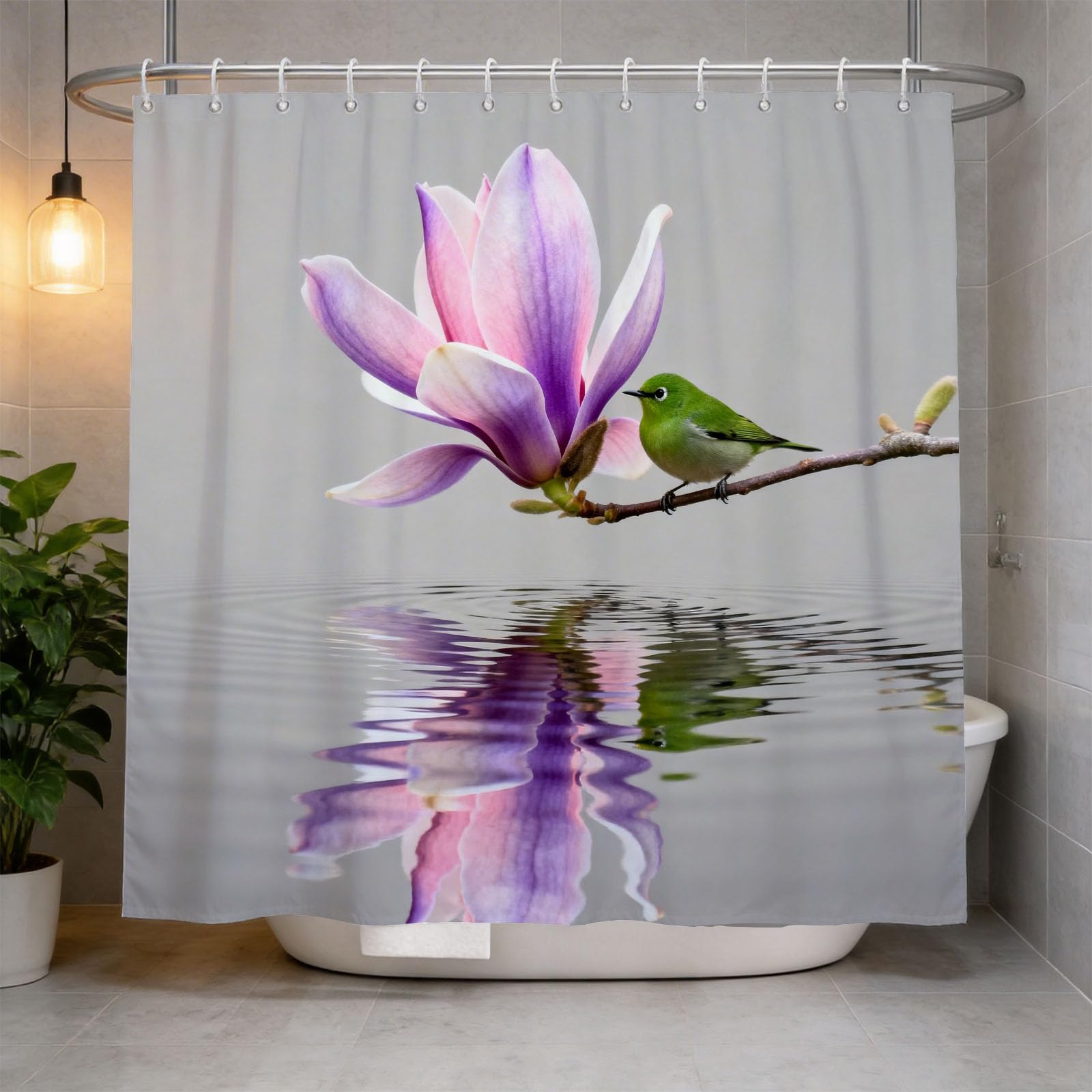 Hongduo 3D Magnolia Flower Shower Curtain for Stalls Bathtubs Bird Bathroom Decor Shower Curtain Set Polyester Fabric Waterproof 180x200cm/71X79 Inch with Hooks