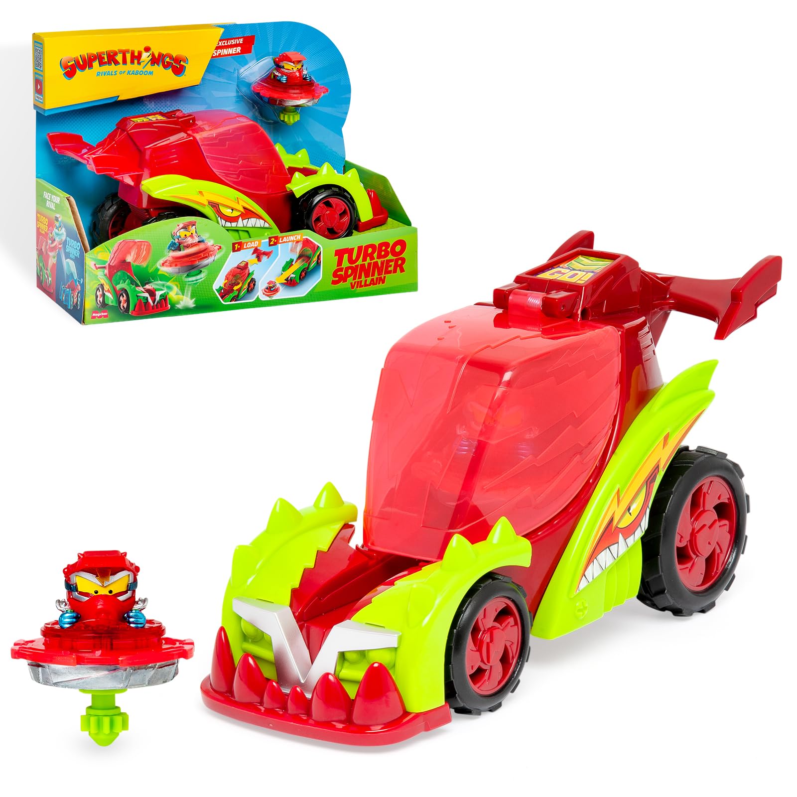 SUPERTHINGS KAZOOM Power – Turbo Spinner Villano. Vehículo con Lanzador de peonza. Incluye 1 Turbo Spinner y 1 Kazoom Exclusivo.