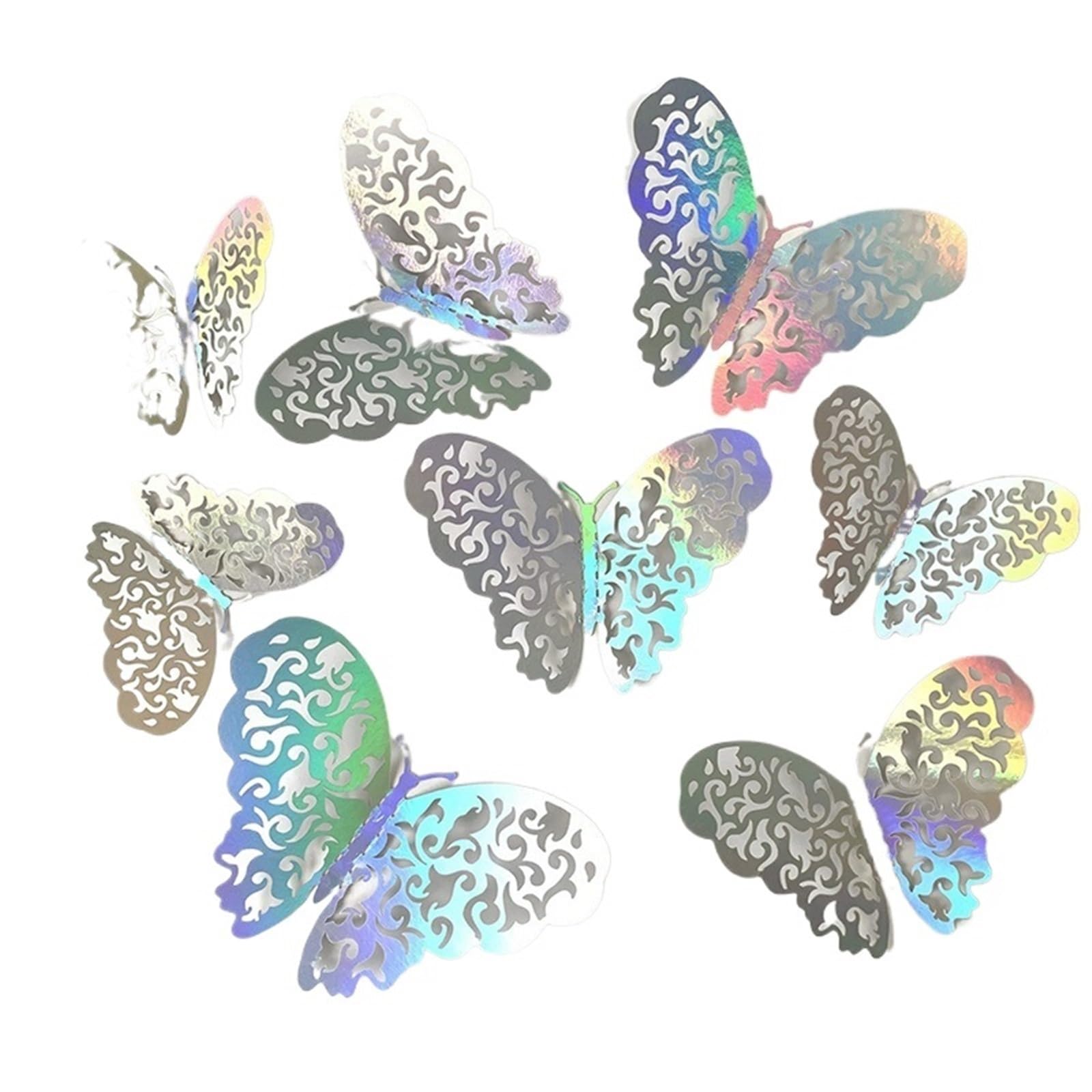 3D Butterfly Wall Decoration 12PCS 3D Double-Layer Simulation Butterfly Wall Sticker Refrigerator Magnet Rooms Kitchen Home Decor(Rose)