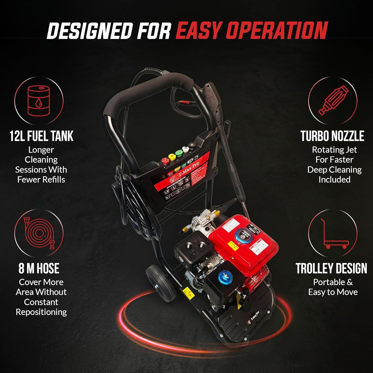 Dealourus Potente limpiador a presión de gasolina de alto rendimiento, 8,0 HP, fácil de arrancar, resistente con ruedas grandes, ideal para trabajos pesados