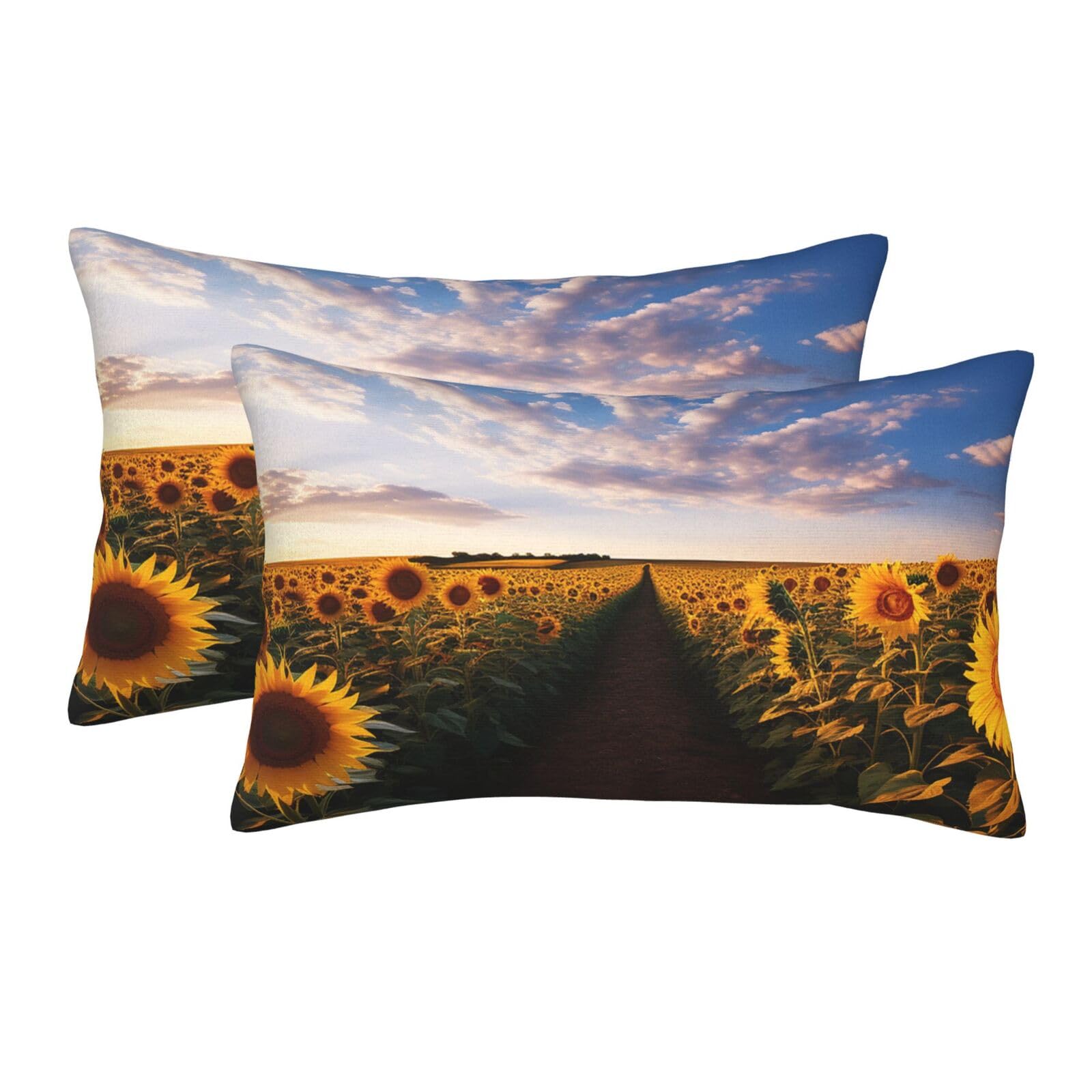 2 Pack Standard Size Pillow Cases for Hair and Skin Soft Breathable Pillow Case Covers with Hidden Zipper Field of Blooming Sunflowers Pillowcase 20"x30" Pillow Cover for Sleeping Gift