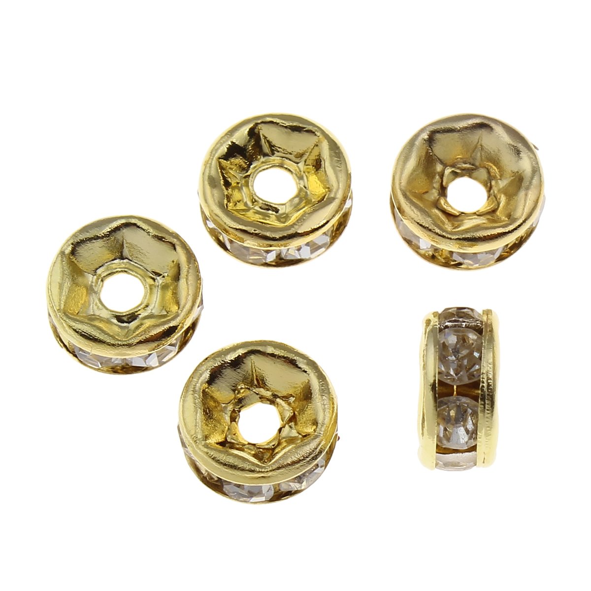 Perlin 50 Stück Kristall Strass 6mm Rondelle Spacer Perlen Gewellt Silberfarbe Messing Metall A Qualität