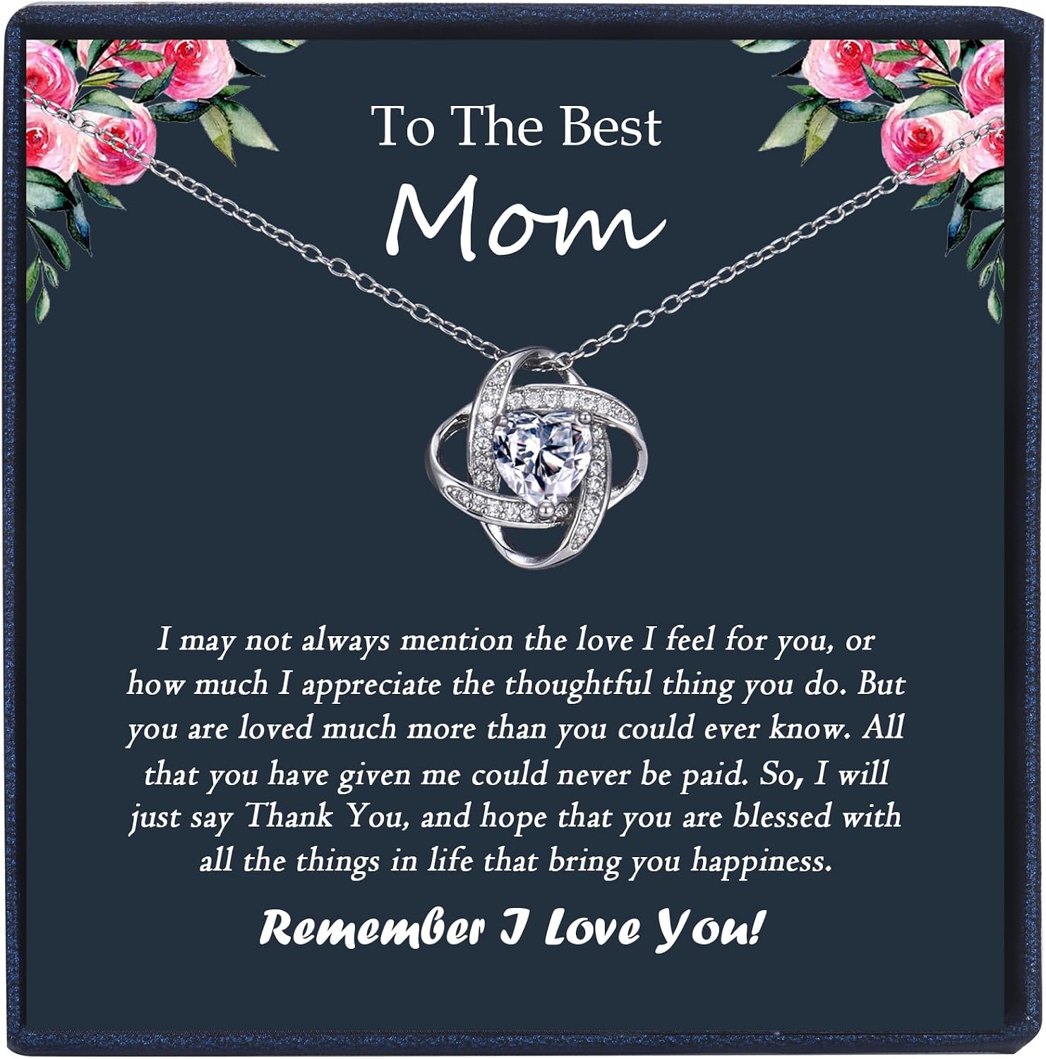 EPIRORA Silver Cubic Zirconia Love Knot Pendant Necklace for Women, Graduation Birthday Christmas Jewelry Gifts for Friends/Wife/Sister/Daughter/Mom