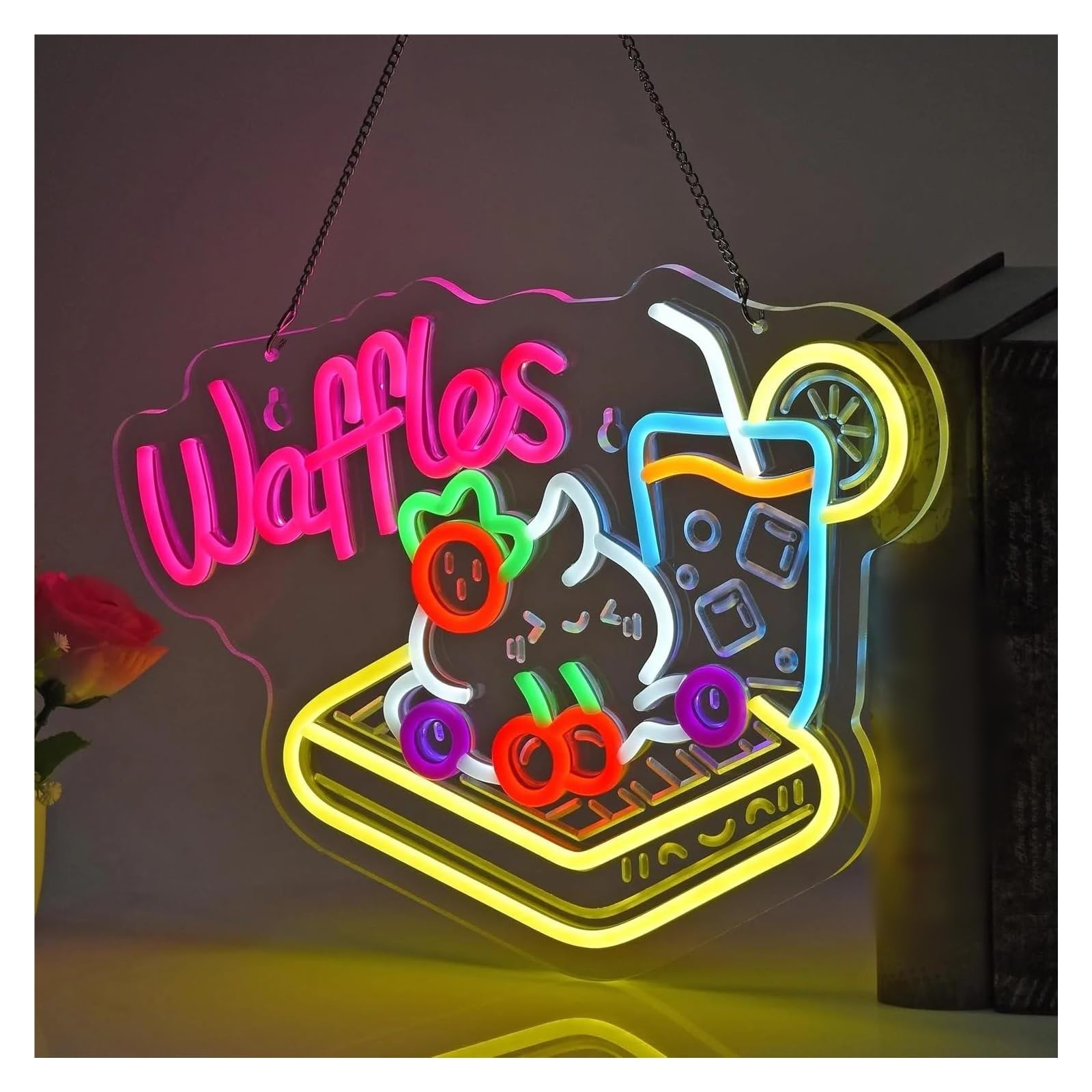 LEMST Signs Lamp Nachos Cheese Waffles Gelato Neon Sign USB Dimmable Neon Light Sign for Restaurant Snack Bar Store Market Wall Decor 40x30cm(B)