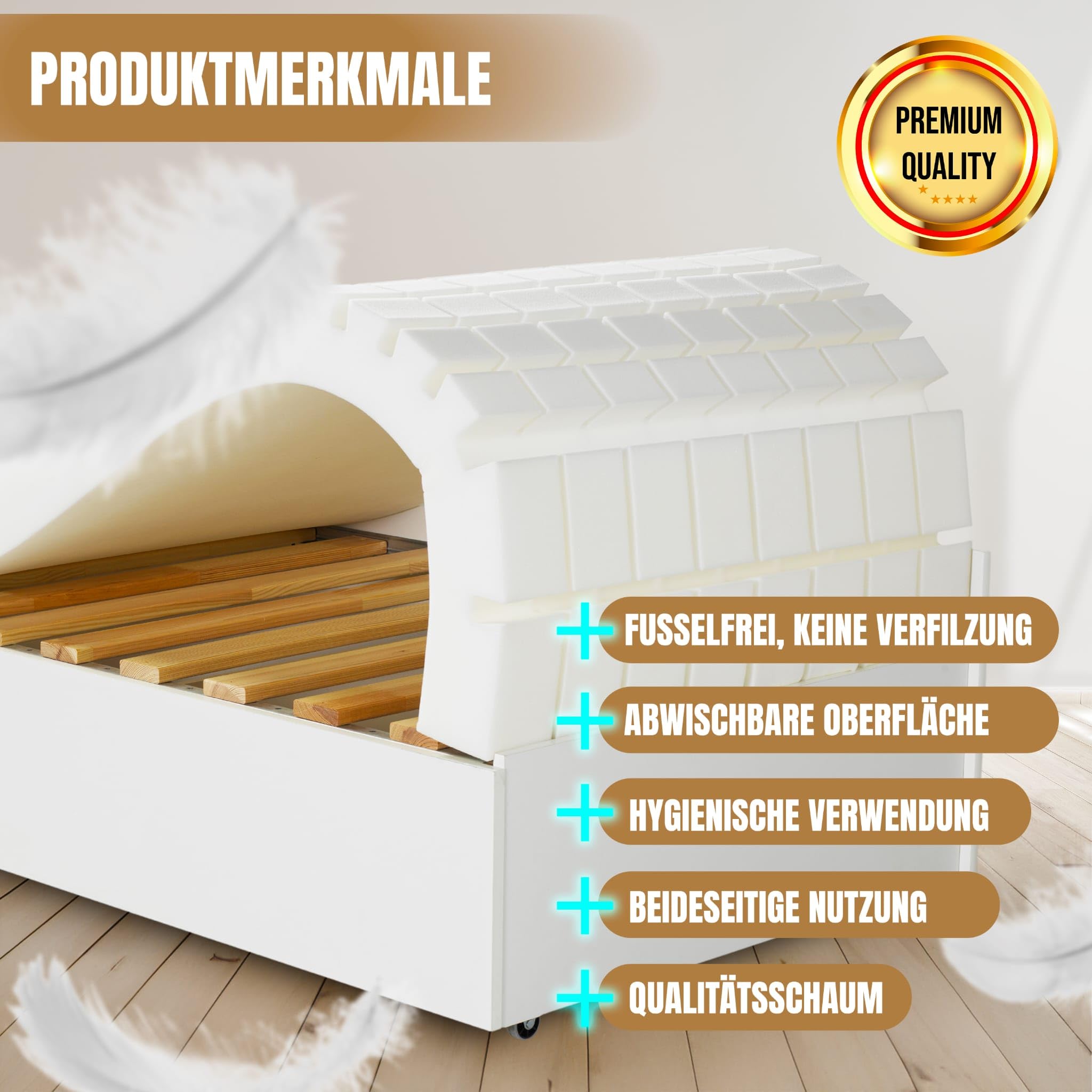 LESJA Tagesbett Matratze 80x200 / 160x200 – Orthopädische Schaumstoffmatratze für Ausziehbett & Schlafsofa – Faltbare Ersatzmatratze mit 7-Zonen Komfort – H4 Mittelfest