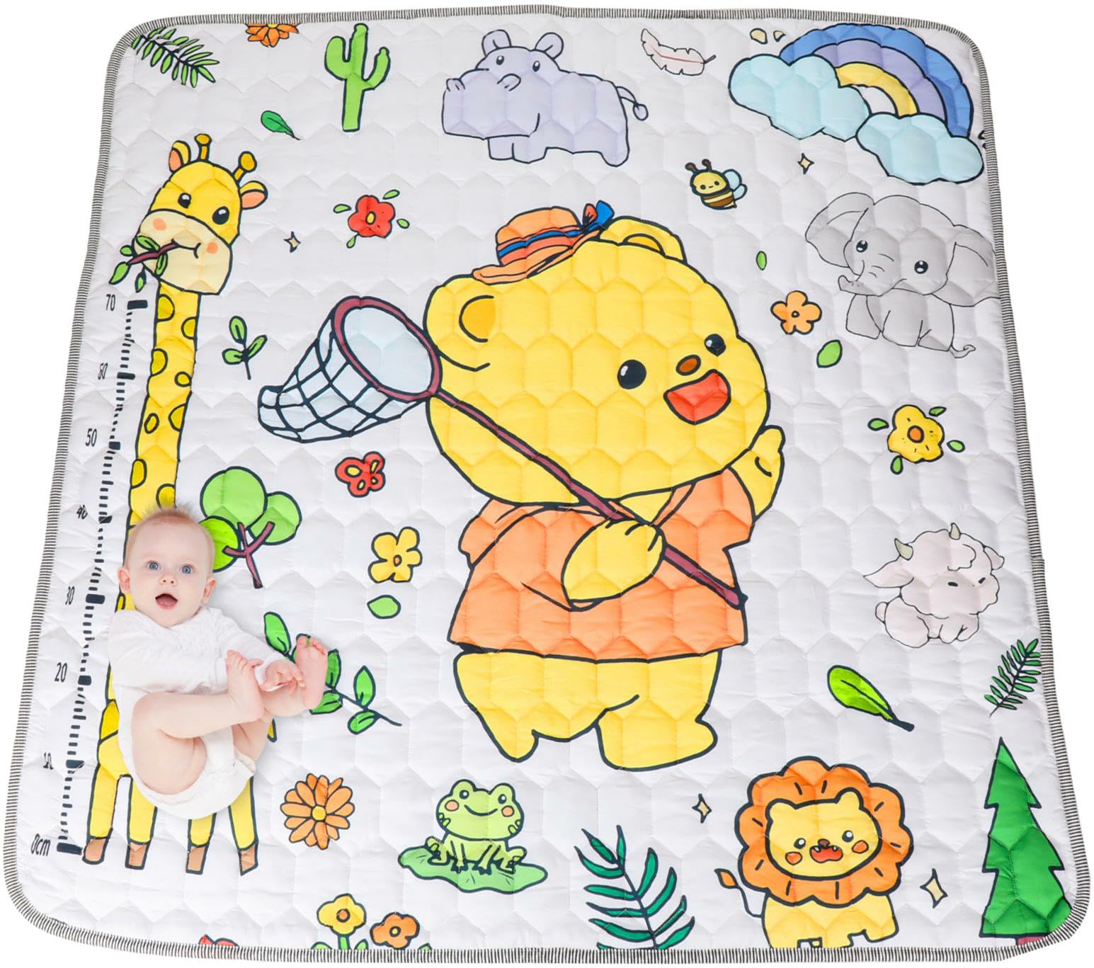 CVARRISE Impermeabile Tappeto Gioco Bambini Pieghevole - 127x127cm AntivegetativaTappeto Neonato Gattonamento, Morbido Tappeto Tummy Time Neonati, Animale Tappeto Gioco per Bambini 1 2 3 Anni Orso
