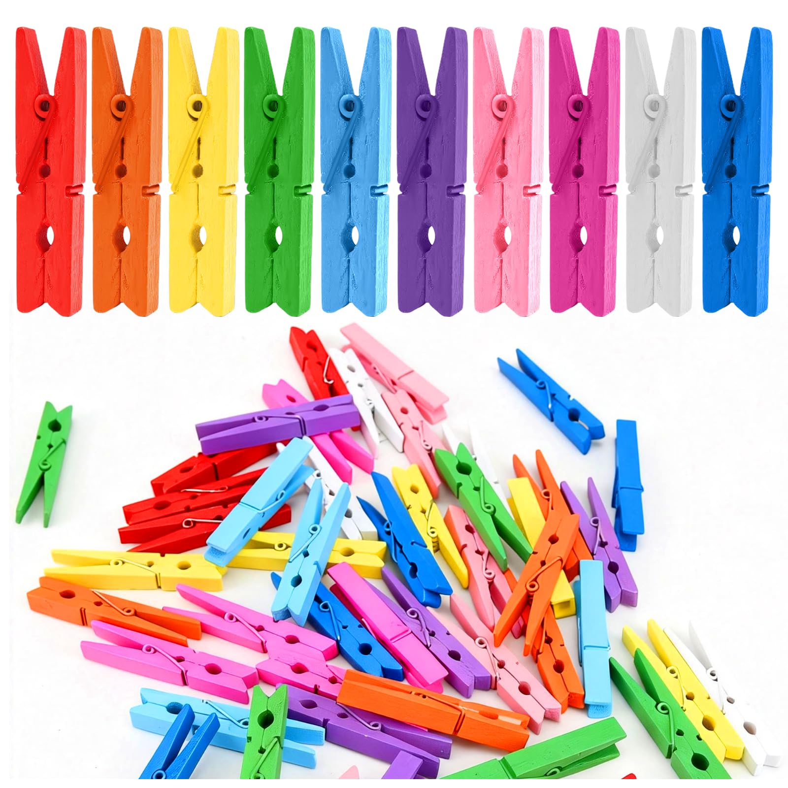 50PCS Colored Wooden Clothespins 2.9 Inch Mini Photo Clips for Crafts DIY Decor 10 Colors