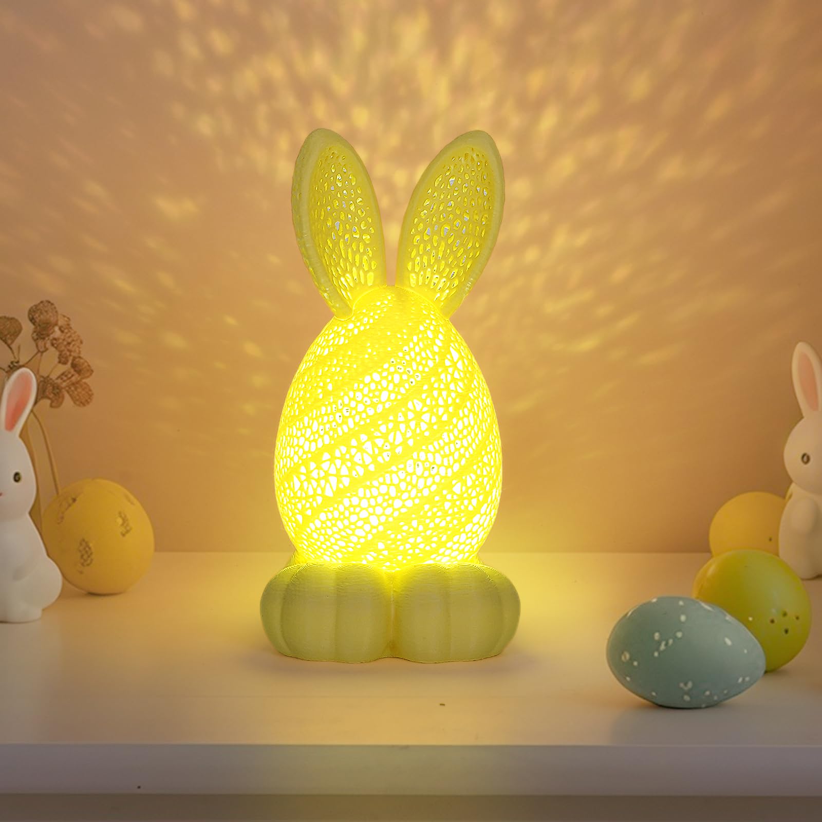 TBOLINE Easter Bunny Night Light Rechargeable, Light Up Easter Bunny Figurines Decorations - Basket Essentials for Kids Girls, 3D Printed Cute Rabbit Lamps Portable Animal Nightlight (Yellow)