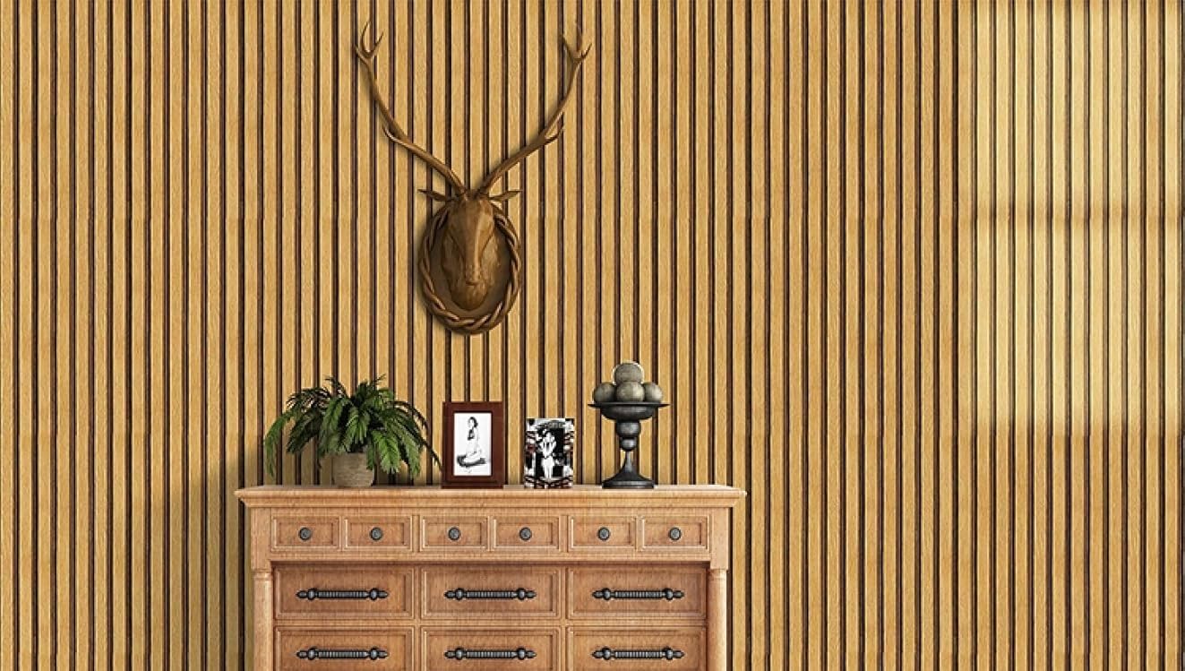 Nimbose® Vertical Black Lines Wood Wall Stickers for Wall Decor, Wooden Wallpaper for Walls Self-Adhesive Wall Paper for Home Kitchen Living Room & Bedroom (45x500 cm) 4