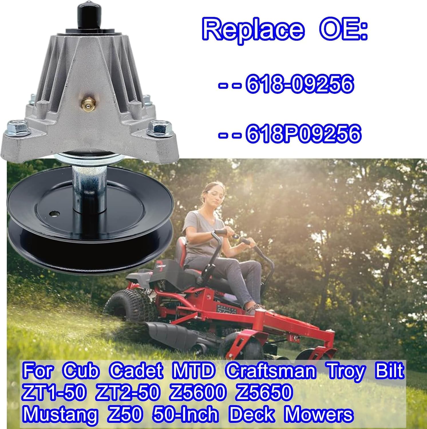 Deck Spindle 618P09256,for Cub Cadet MTD Craftsman Troy Bilt ZT1-50 ZT2-50 Z5600 Z5650 Mustang Z50 50-Inch Deck Mowers Replace 618-09256 618P09256