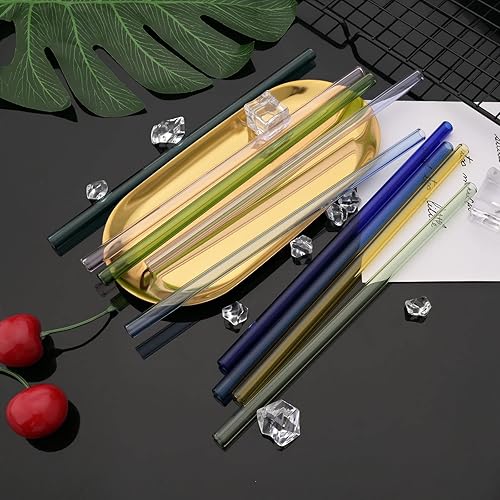 Miniatura 3 de JASHII Pajitas de vidrio rectas reutilizables rosadas, juego de 8 con cepillo limpio y funda de transporte, pajitas transparentes de 7.87 x 0.3