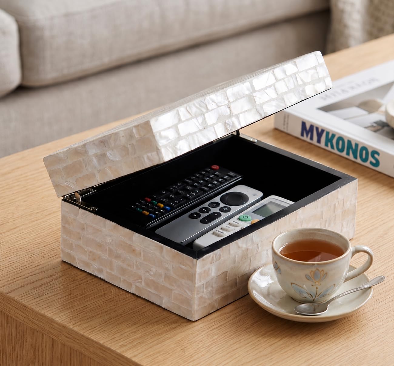 PEMAR Cajas de joyería con incrustaciones de nácar con tapas, cofre del tesoro rectangular, caja de almacenamiento decorativa de madera para bolsas de té, café, suministros de oficina, joyas,
