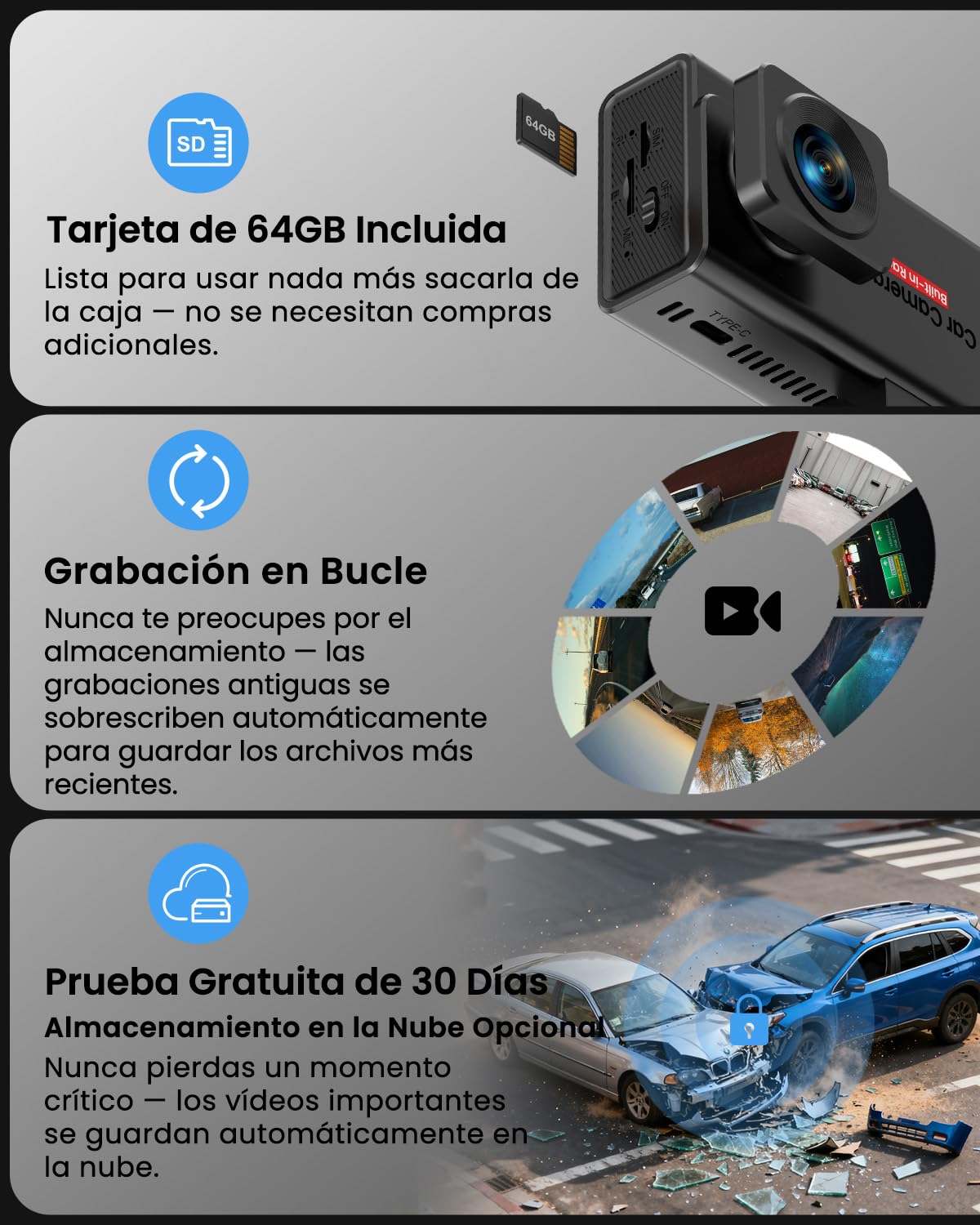 4G LTE Dashcam con SIM, Camara Vigilancia Coche Antivandalismo con GPS, Modo Parking 24/7, Alertas Movimiento, Acceso Remoto & Audio Bidireccional, Seguridad Antirrobo para Flotas y Familia, SD/Cloud