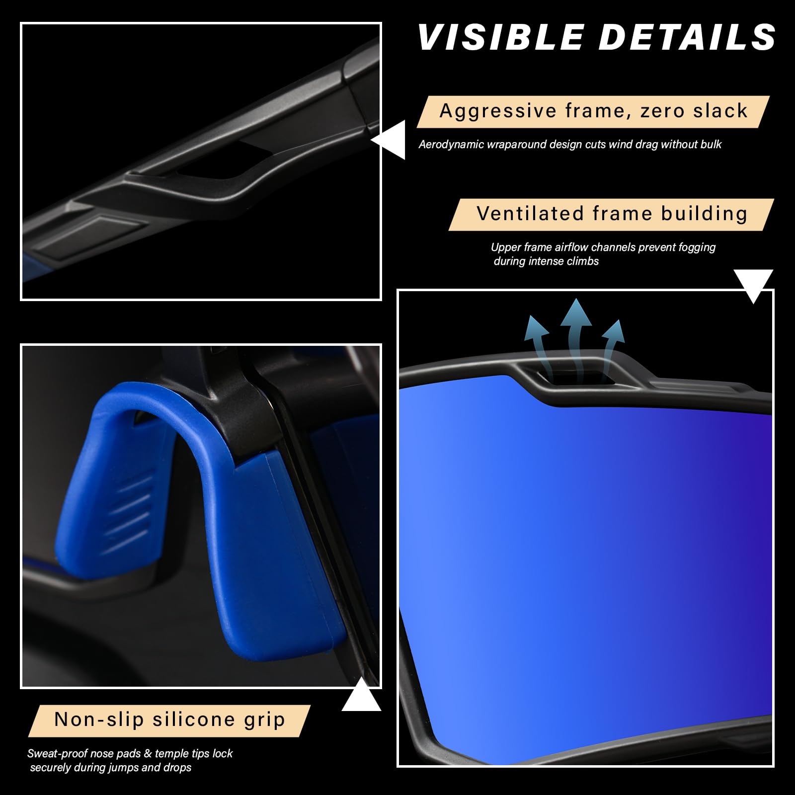 Occhiali da sole sportivi polarizzati da uomo in bicicletta, guida, pesca, protezione UV, occhiali da sole leggeri con montatura grande e montatura grande
