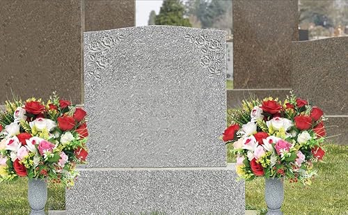 Miniatura 7 de Flores de cementerio para decoración de jarrones de tumba, para cementerio en el suelo, con espuma floral y espigas largas de metal
