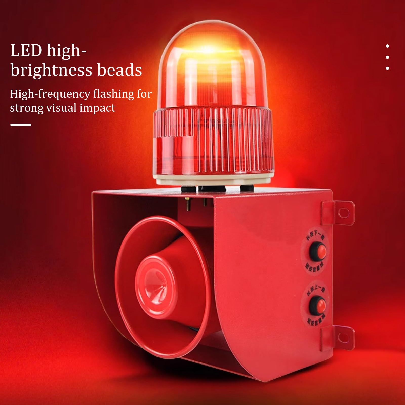 Siren de Alarma Industrial, Luz Estroboscópica de Emergencia de 120dB, Alarma de Sonido y Luz for Exteriores IP65 for Talleres, Terminales Portuarias. Volumen y Tono Ajustables