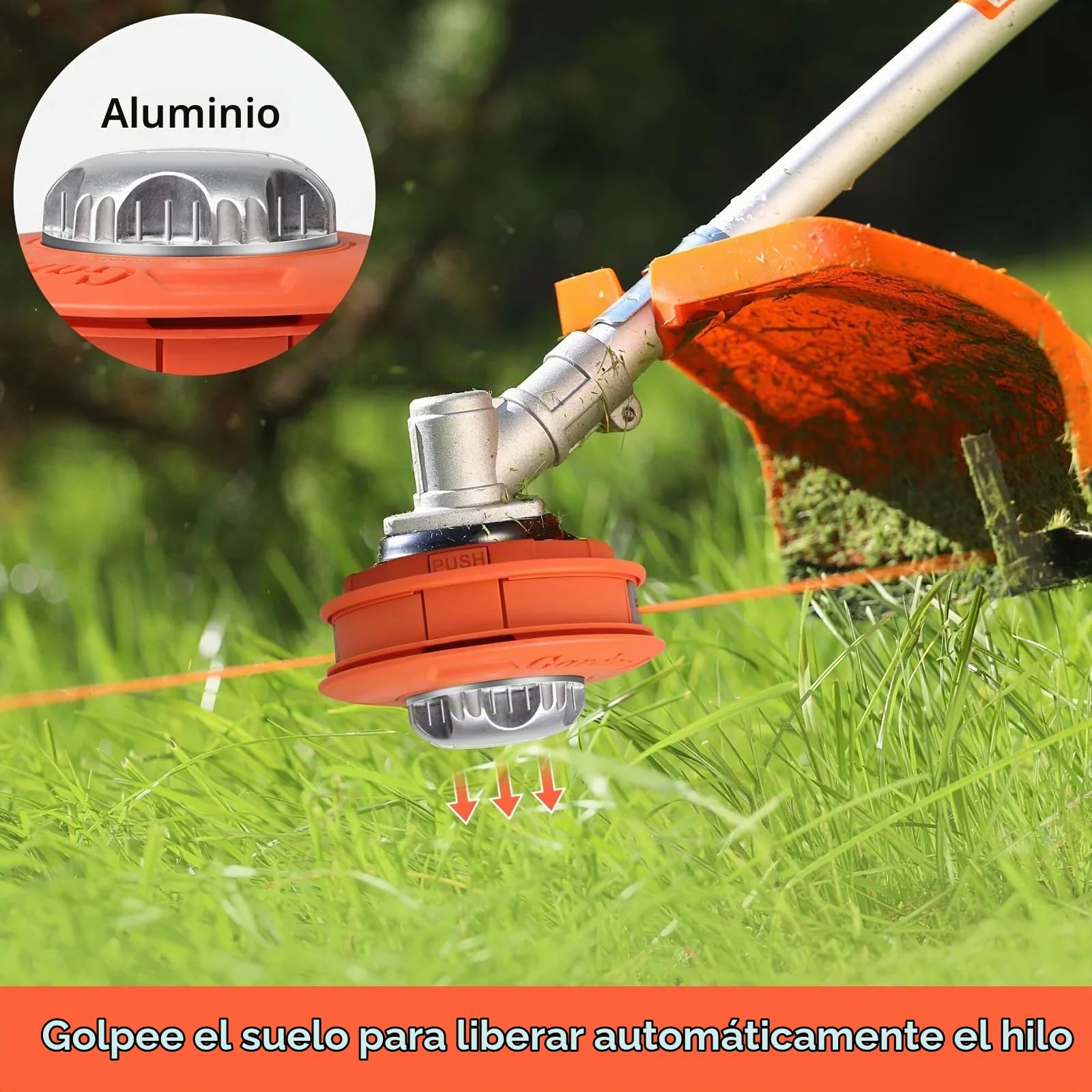 Cabezal Desbrozadora Universal, Cabezal de Bobina de Repuesto M10x1,25mm, Cortacésped Universal con Cabezal de Corte de 2 Hilos Rosca M10 Cabezal de Corte de Aluminio para desbrozadora(Naranja)