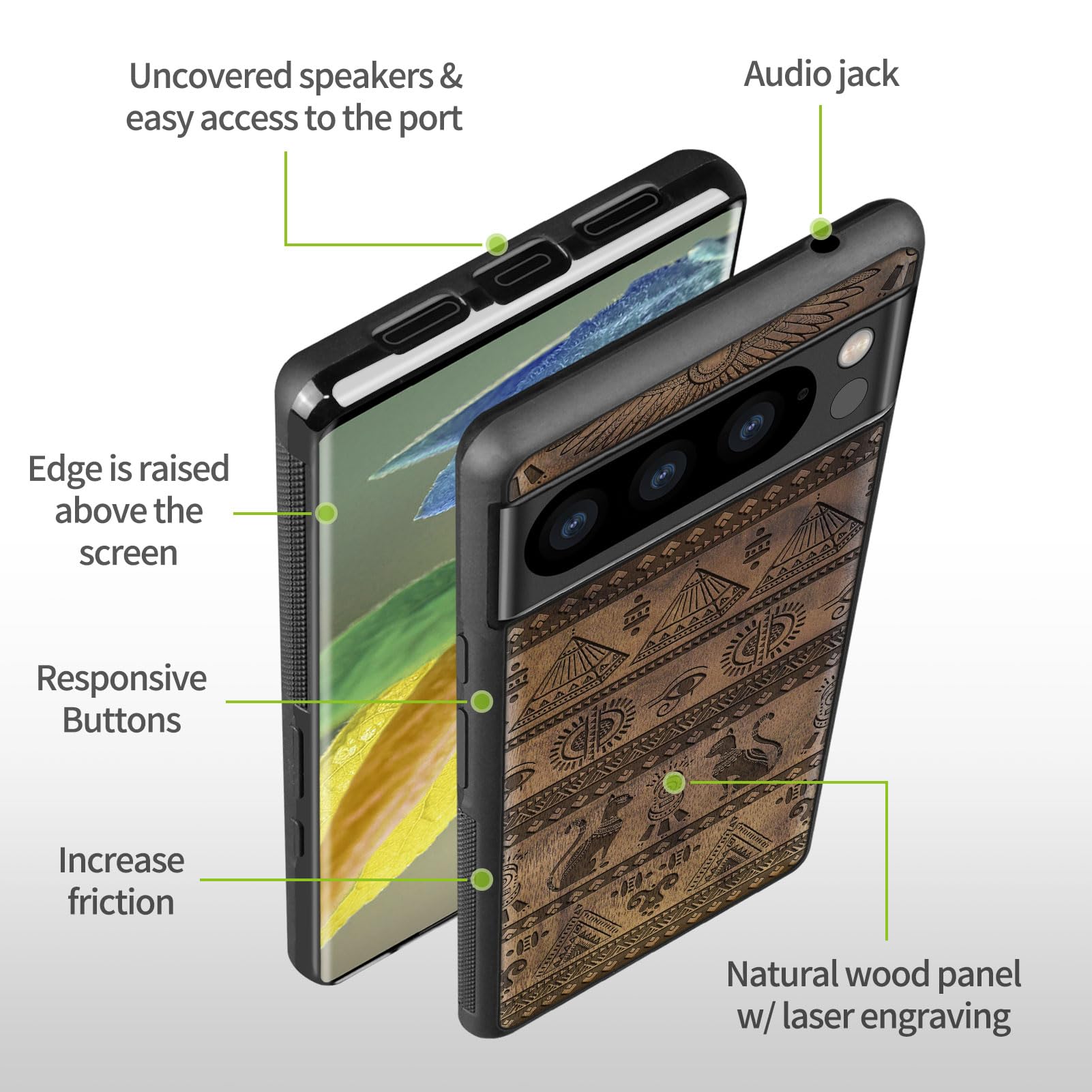 Carveit Custodia In Legno Naturale Per Google Pixel 8 Pro - Ultra Sottile Con TPU Morbido, Incisione Giraffa, Compatibile Ricarica Wireless