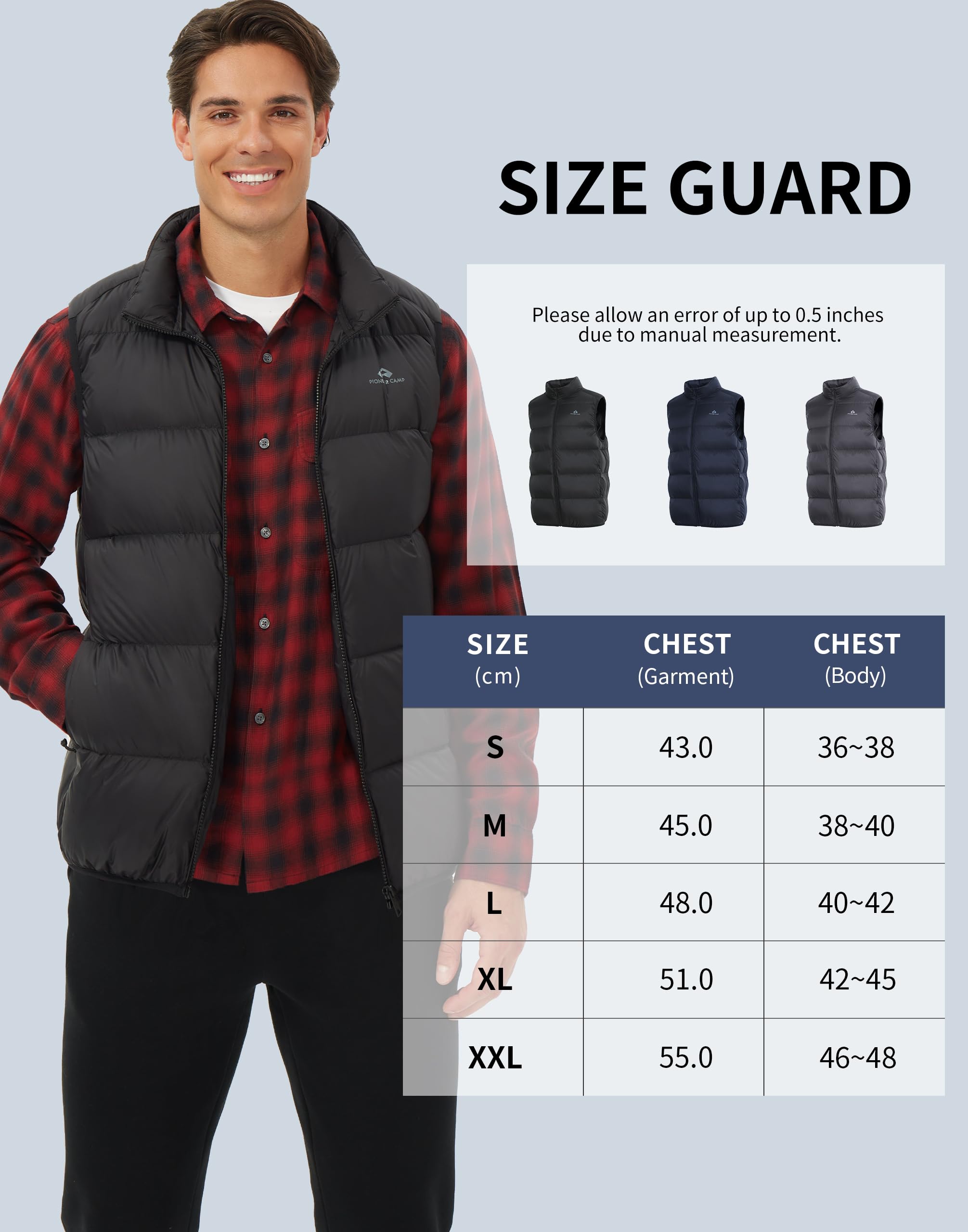 Pioneer Camp Chaleco ligero de plumón para hombre, relleno Power 700, sin mangas, cálido, para exteriores