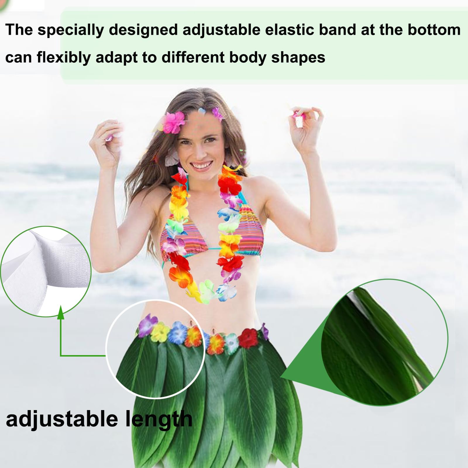 Hawaiian Party Kostüm, Hula Rock & Hawaiian Leis Set, Hawaii Gras Röcke, für Erwachsene, Sommerstrand, tropische Party-Dekorationen (5 stücke)