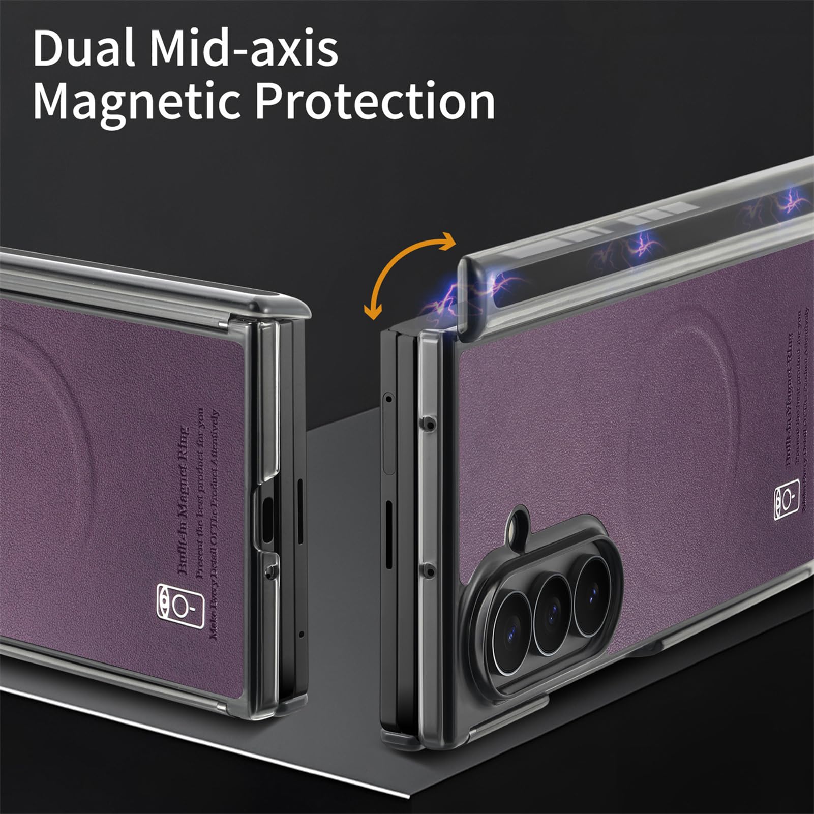 Funda De Cuero For Samsung Galaxy Z Fold 8 Ultra, Bisagra Chapada A Prueba De Golpes Cubierta del Teléfono Estilo Empresarial Antihuellas Magnética Succión Trasera Shell(Orange)