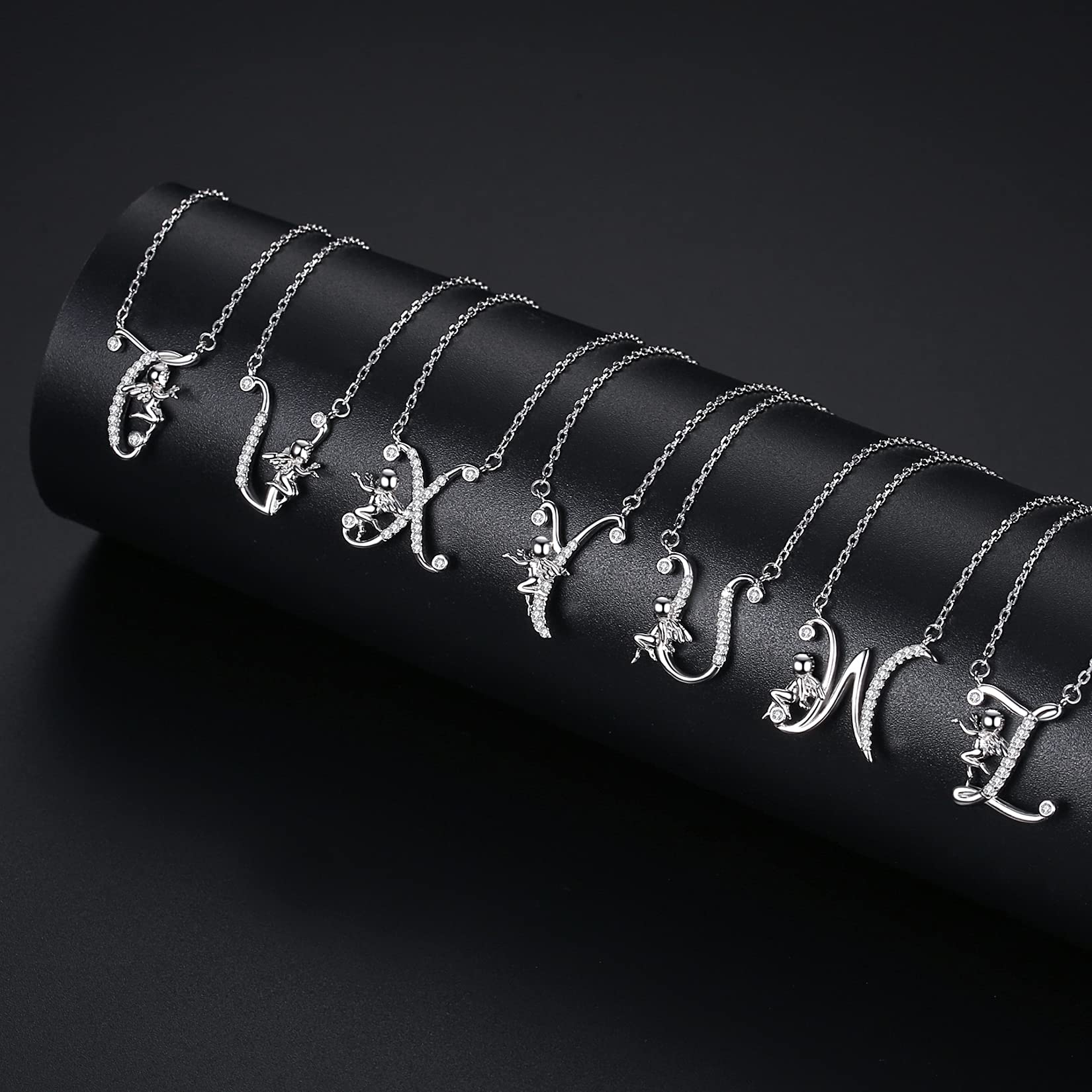 VIKI LYNN Collar con inicial para mujer, plata de ley 925, 26 letras del alfabeto y collar de ángel, 42 cm, Zirconia cúbica Plata de ley 925 chapada en oro de 18 quilates Circonita cúbica, Circonita