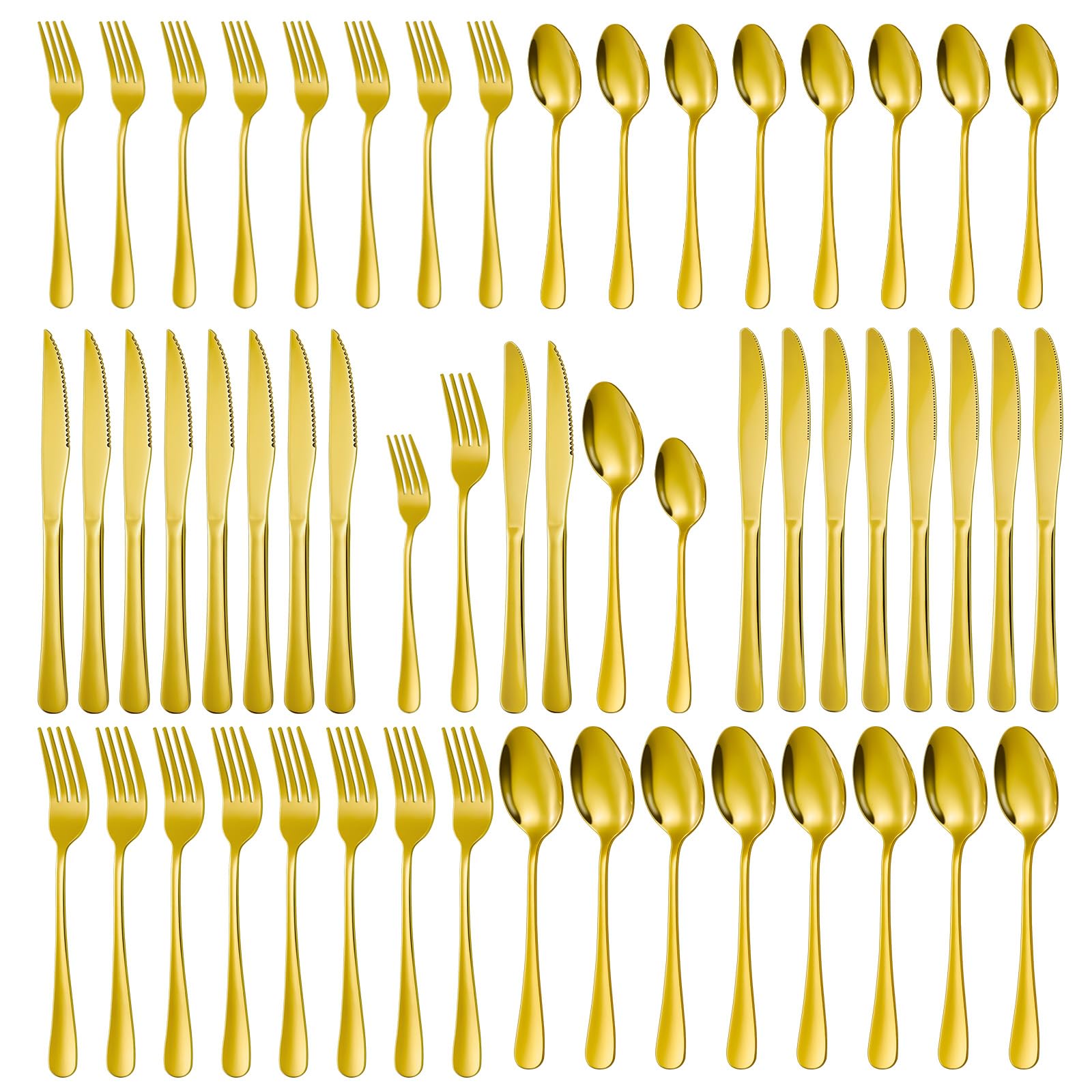 D.Perlla Cutlery Set for 8, 48-PCS Gold Utensil Set with Steak Knives Home